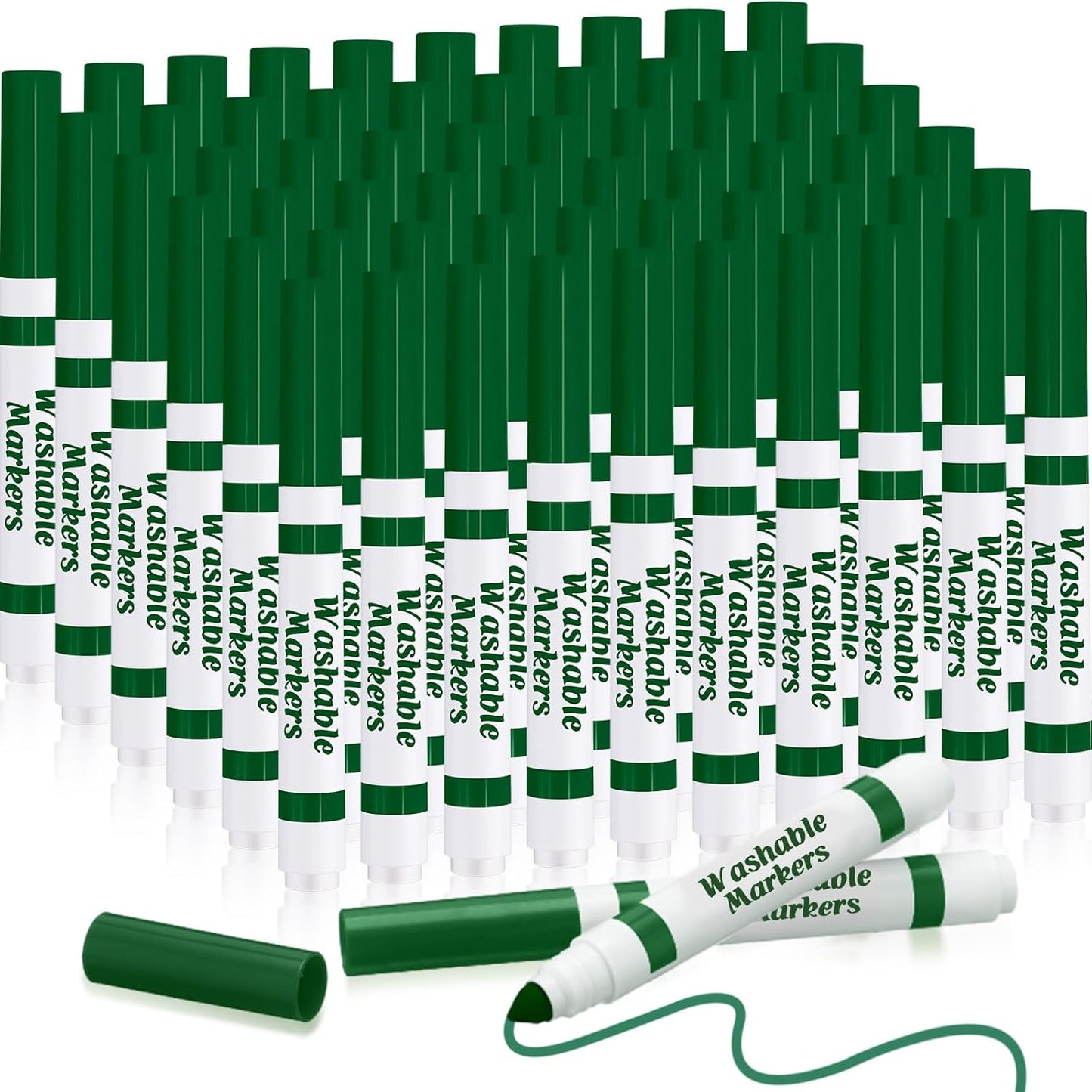 Janlaugh 60 Pcs green Washable Markers Bulk Coloring Broad Line Markers for Kids Conical Tip green drawing pens for Classroom Back to School travel Art baby shower gender reveal Supplies, Ages 6+