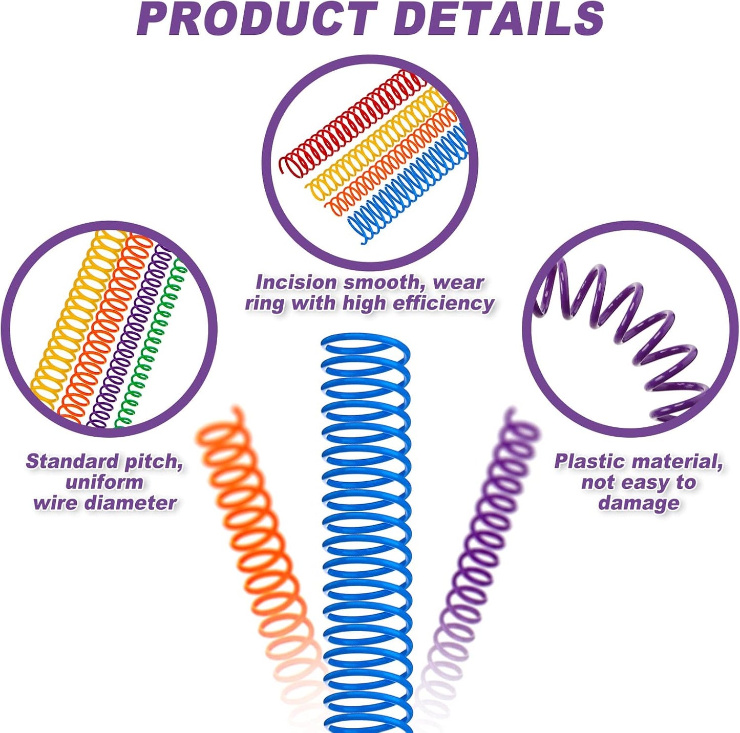 Leinuosen 120 Pack Plastic Spiral Binding Coils Kit Spirals Multi Size Coils for Binding Binder Combs Spines(1/4 5/16 3/8 1/2 5/8 3/4 Inch,Multicolor)