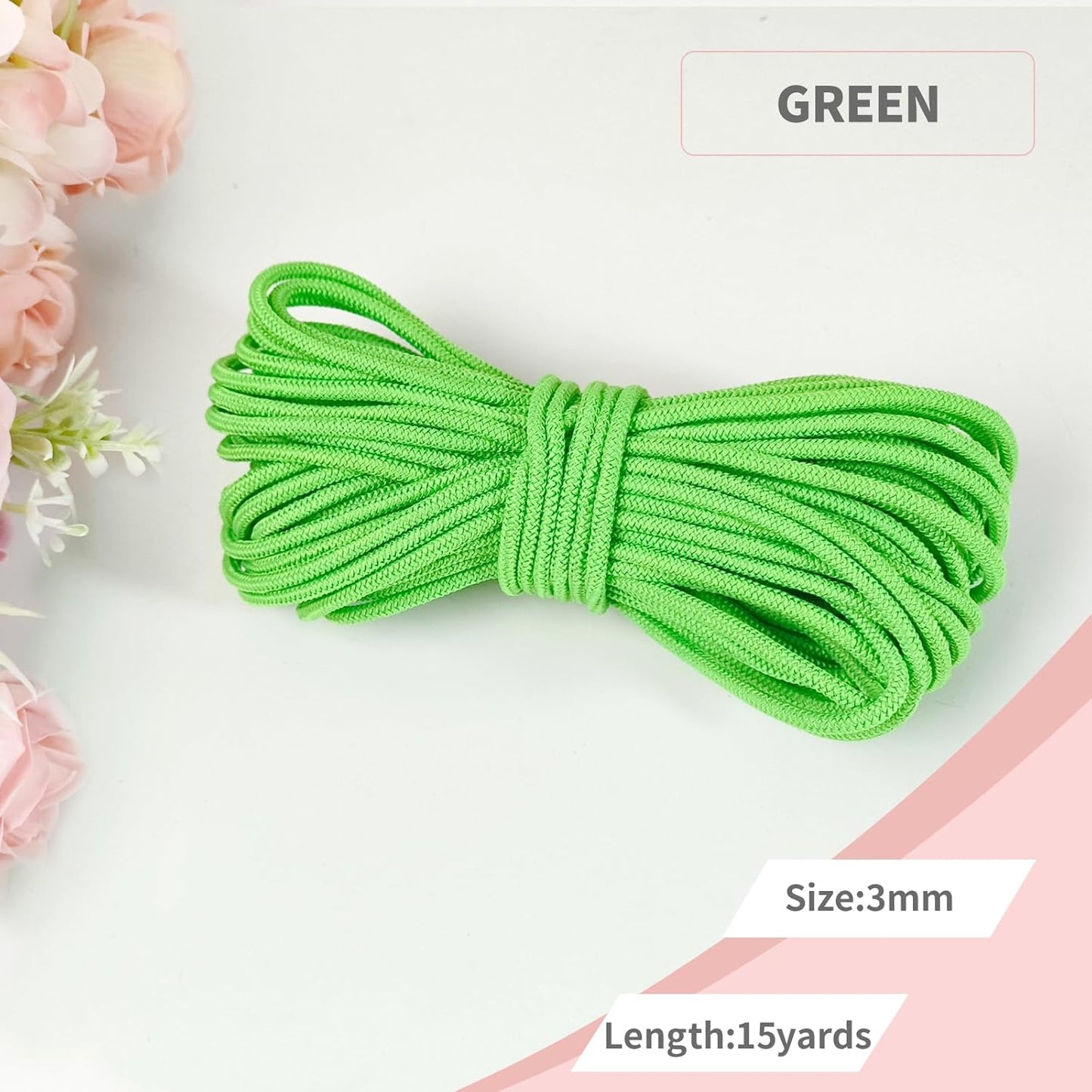 1/8 inch Non-Slip Elastic Band -3mm 15 Yards Soft Elastic Cord Stretch String Braided Thread for Sports Gear, DIY Crafts, Hair Bands, Shoelaces,Apparel Making & Camping Tie Down (Green)