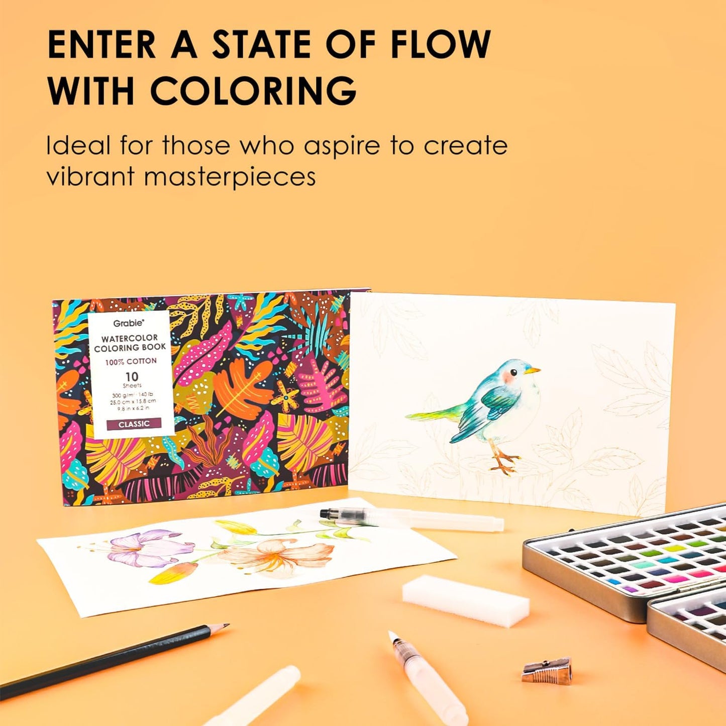 Grabie Watercolor Paint Set, Watercolor Paints, 168 Colors, Painting Set with Coloring Book, Water Brushes and Drawing Pencil, Art Supplies, Perfect Starter Kit for Watercolor Painting