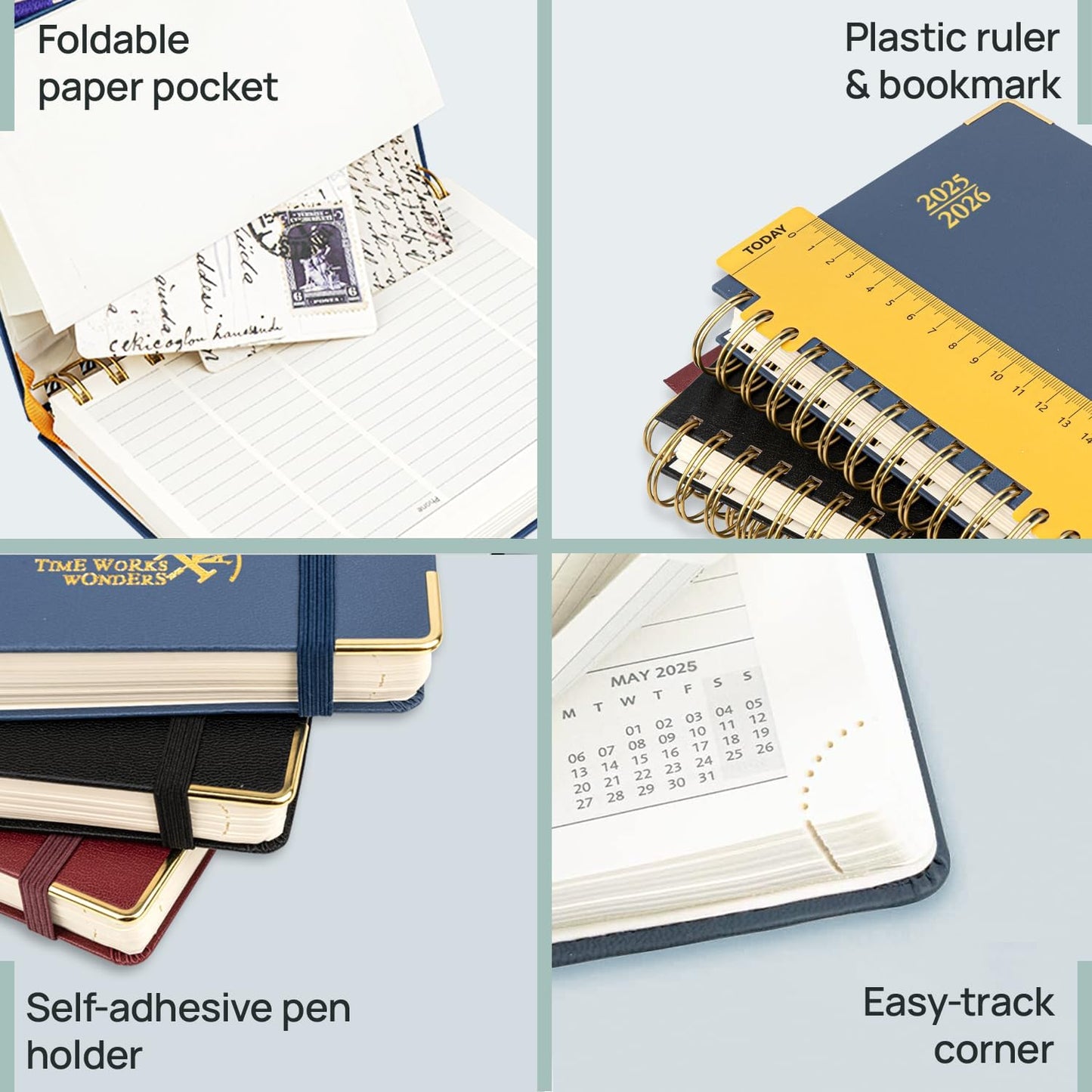 POPRUN Academic Daily Planner 2025-2026 One Page A Day - [5.75" x 8.5"- Spiral Hard Cover], Appointment Book (July 2025 - June 2026) with Monthly Calendar - Haze Blue