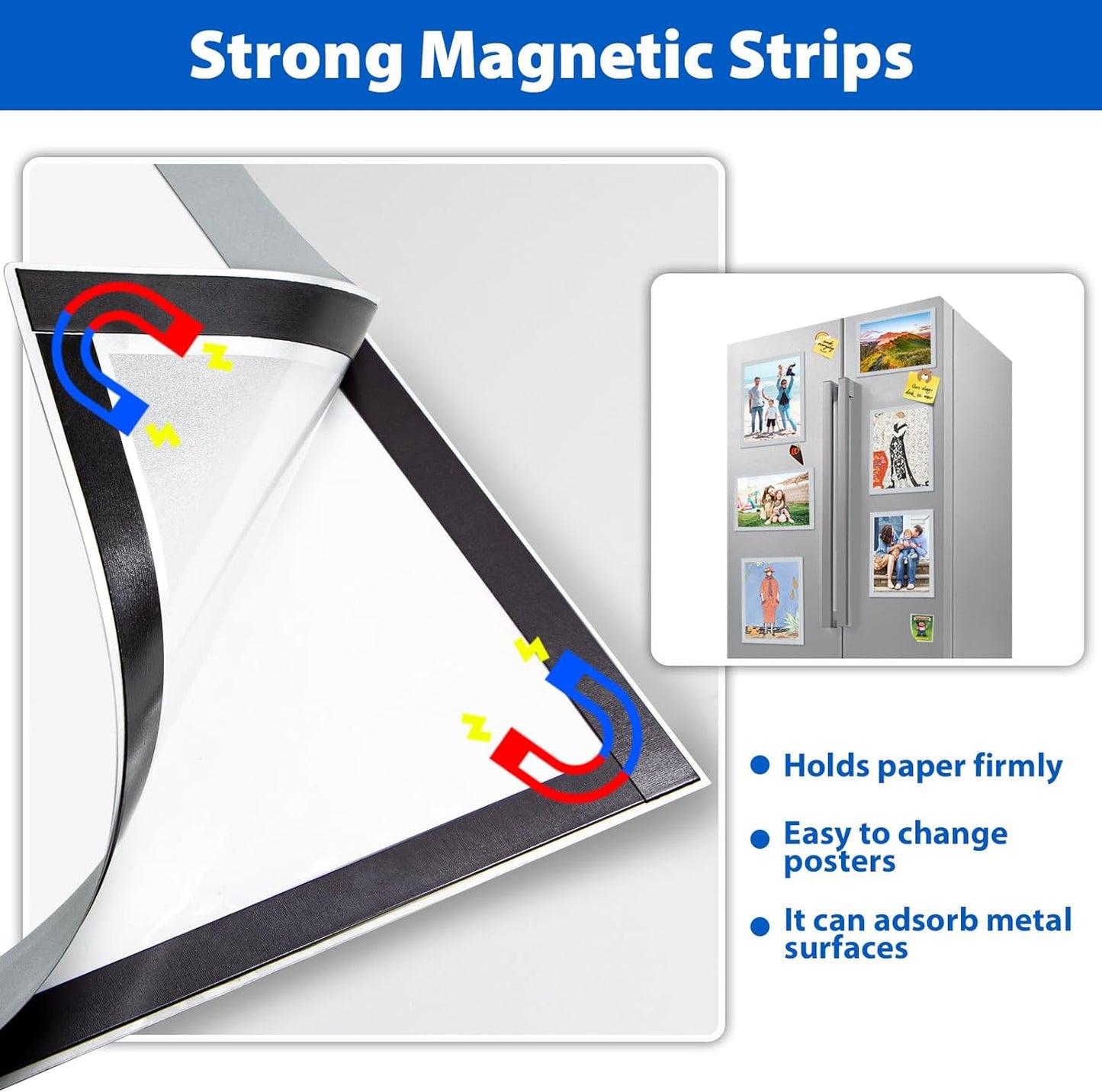 10Packs Magnetic Sign Holder 8.5 x 11, Self Adhesive Display Picture Frame with Magnetic Frame and Clear PVC for Office Store Home Door Window Refrige Magnetic Paper Holder, Silver