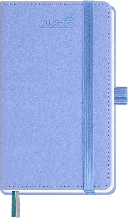 BEZEND Pocket Planner 2025-2026 Weekly and Monthly, 3.5" x 6" Academic Planner (Jul 25-Dec 26) 18-Month Mid-Year Calendar Book, Storage Pocket, Pen Holder, PU Leather Hardcover - Cornflower
