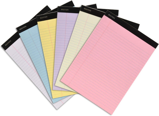 Mintra Office Legal Pads, ((Basic 6pk - (Pastel Version #2), 8.5in x 11in, Wide Ruled))