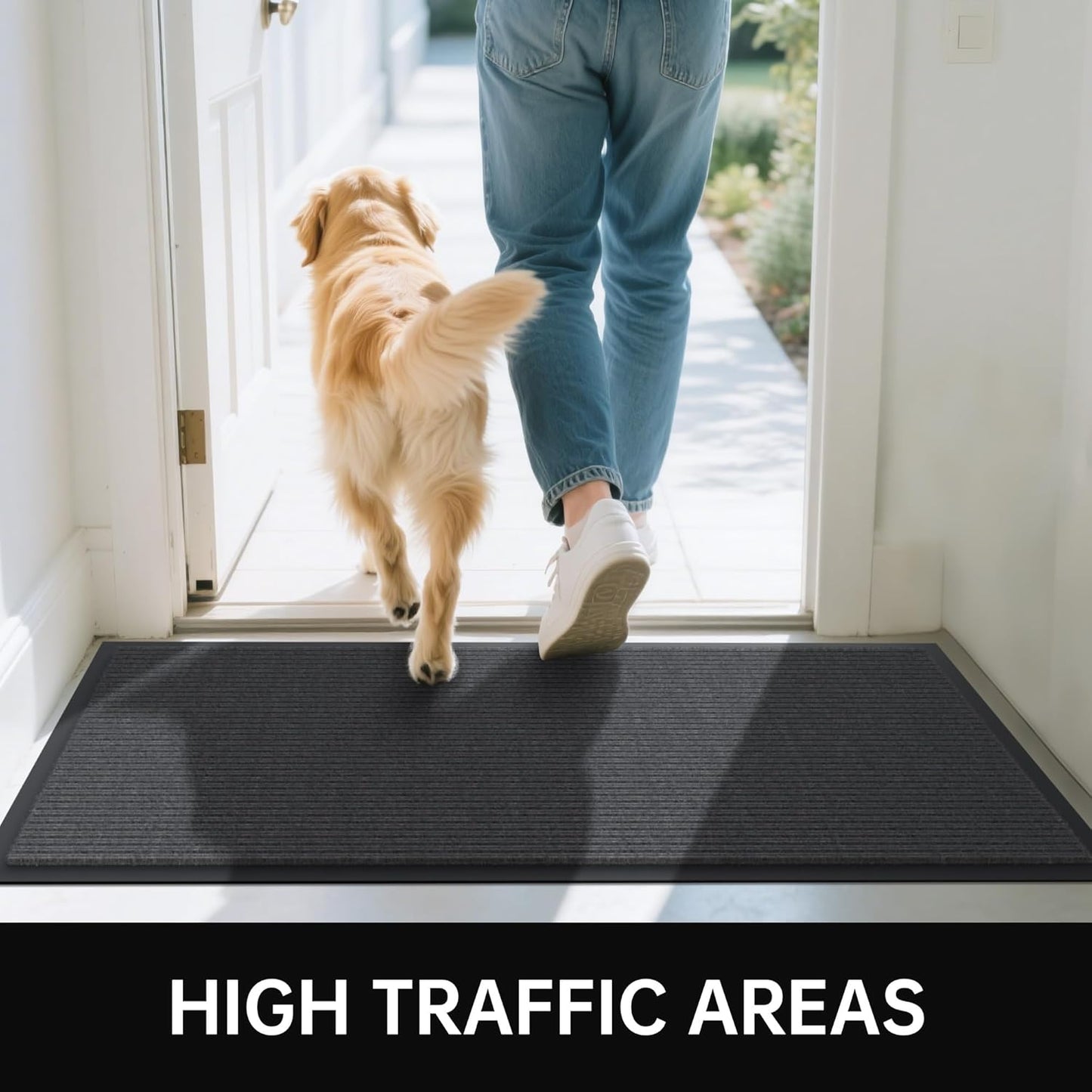 Front Door Mat, 3' x 6' Heavy Duty Indoor Outdoor Door Mat for Entryway, Commercial Door Mats Entrance, Low Profile Welcome Mats Non-Slip, Durable Rubber Backing Entry Mat for Patio, Home