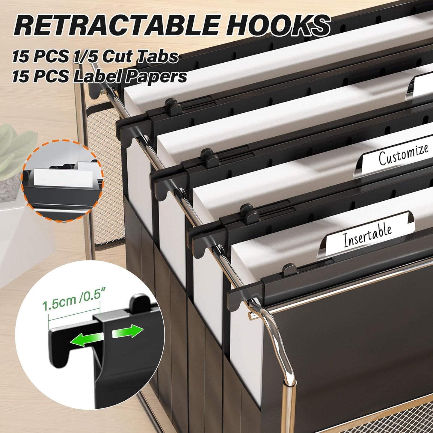 Plastic Hanging File Folders Letter Size,Heavy Duty 2" Expandable File Folder with Tabs,6 Pack Reinforced Expanding Hang Folder,File Cabinet Folders,Extra Capacity,Hanging Organizer for Home Office