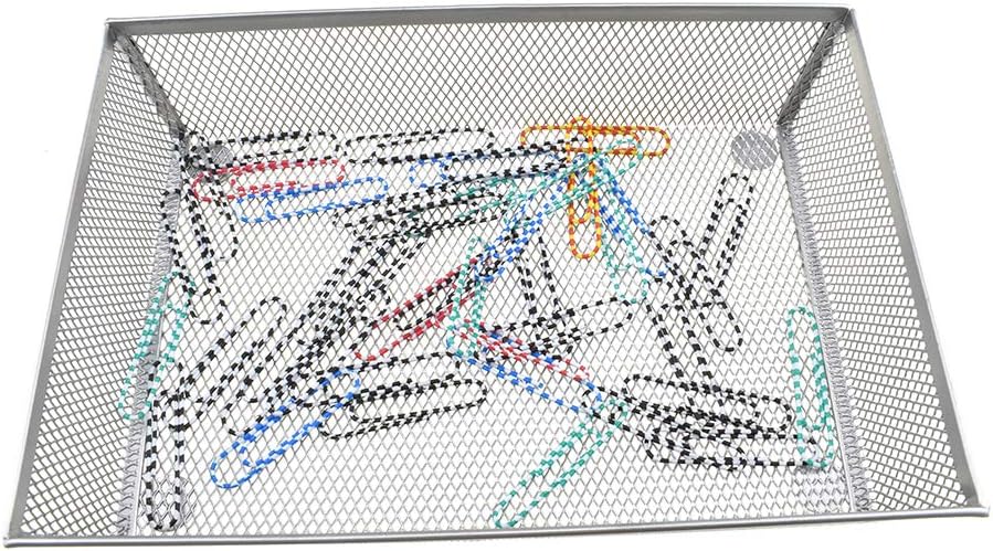 HAHIYO Stackable Mesh Tray Cup 9 x 6 x 2 inches Sturdy Container for Desk Drawer Organizer Collection for Home Office School kitchen Soft Foam Feet No Sharp Edges 1 Pack Silver