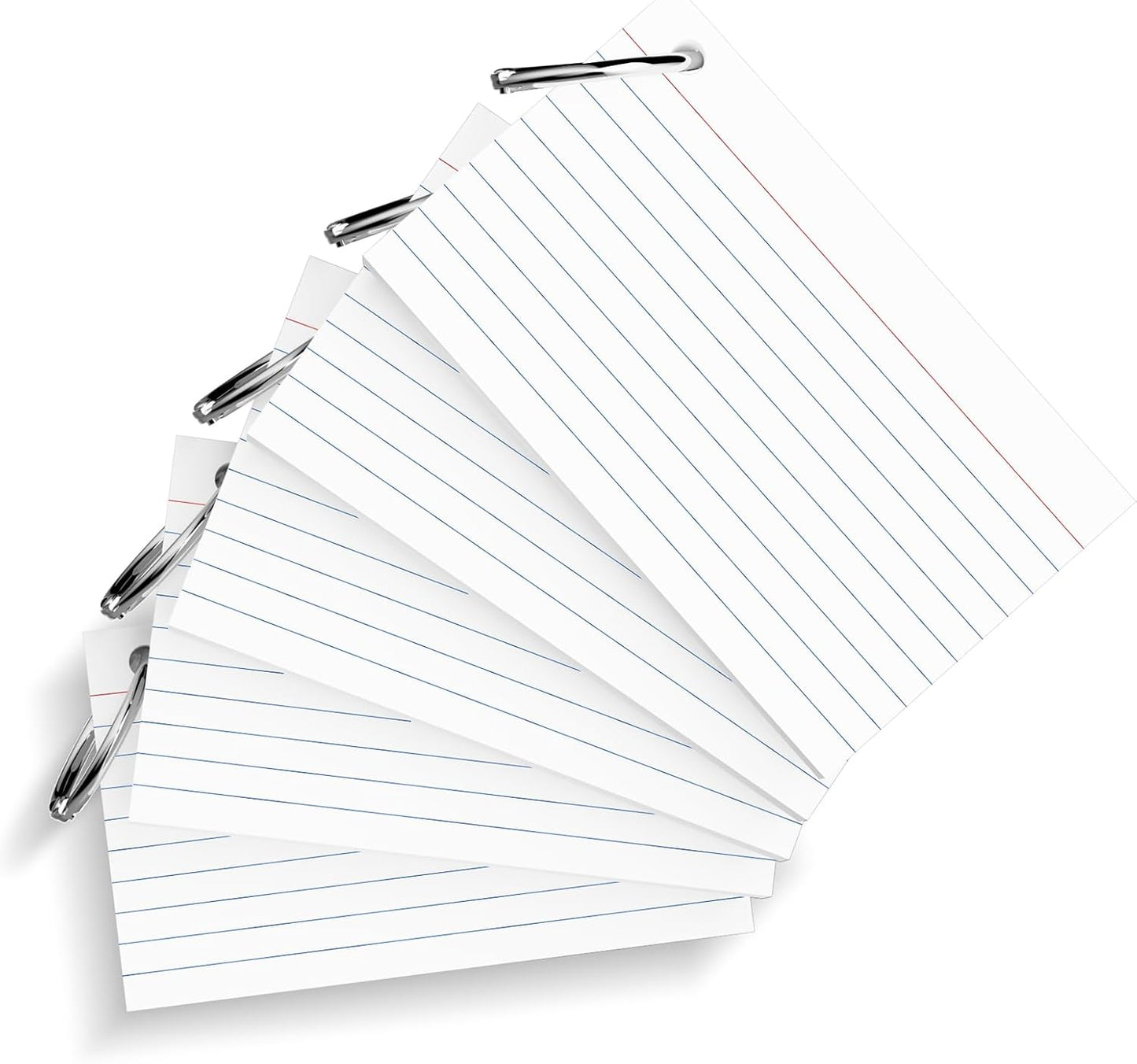 250 Count White Index Cards 3x5 Inch with Key Ring, 180gsm Heavyweight Flash Card (50 Sheets Each), Durable & Portable Note Taking for Students, Teachers, Study Note Cards for Office Home School