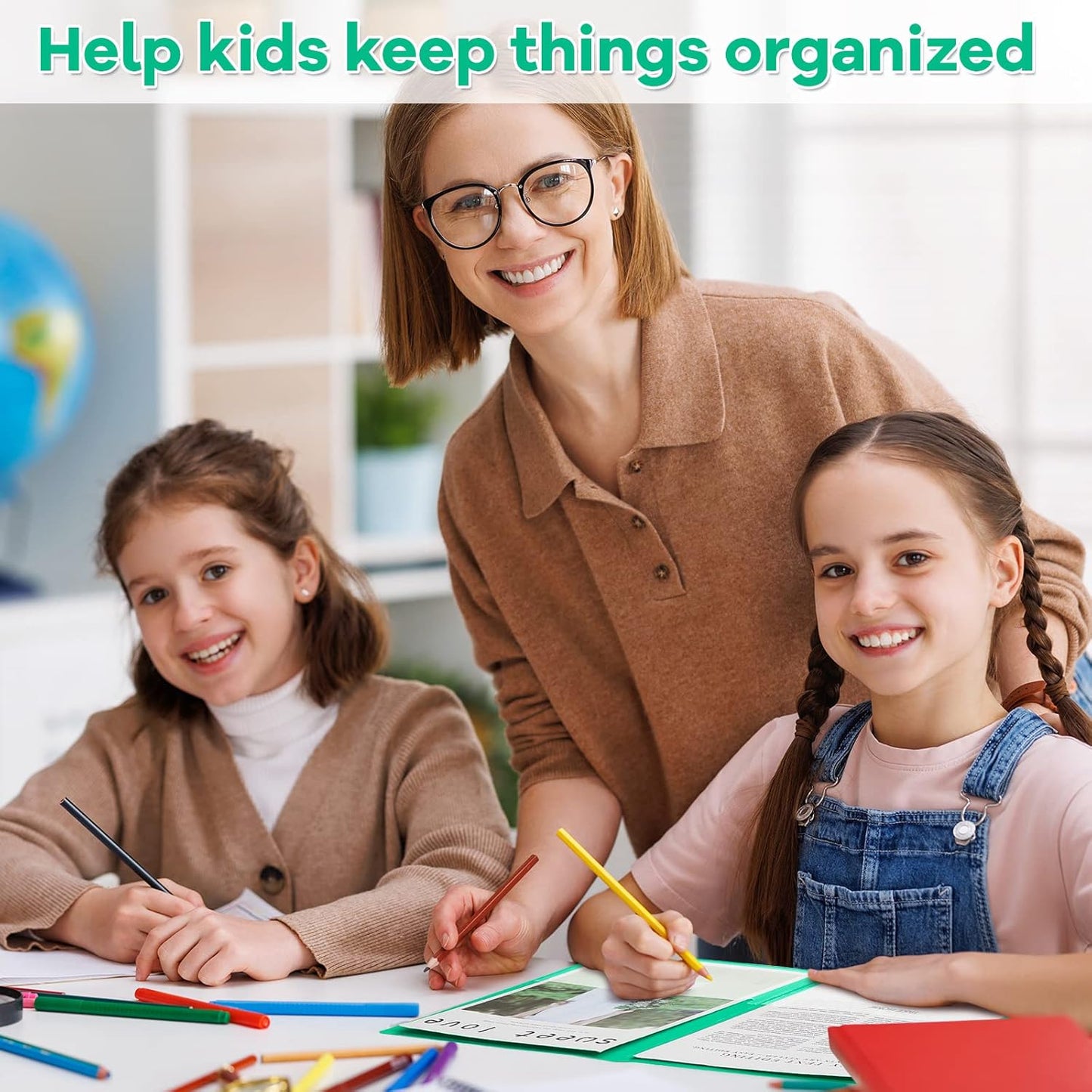 Henoyso 24 Pcs Folders Take Home Heavy Duty 2 Pocket Homework Folders with Clear Front Pockets for Elementary Students Parent Teacher Communication (Green)