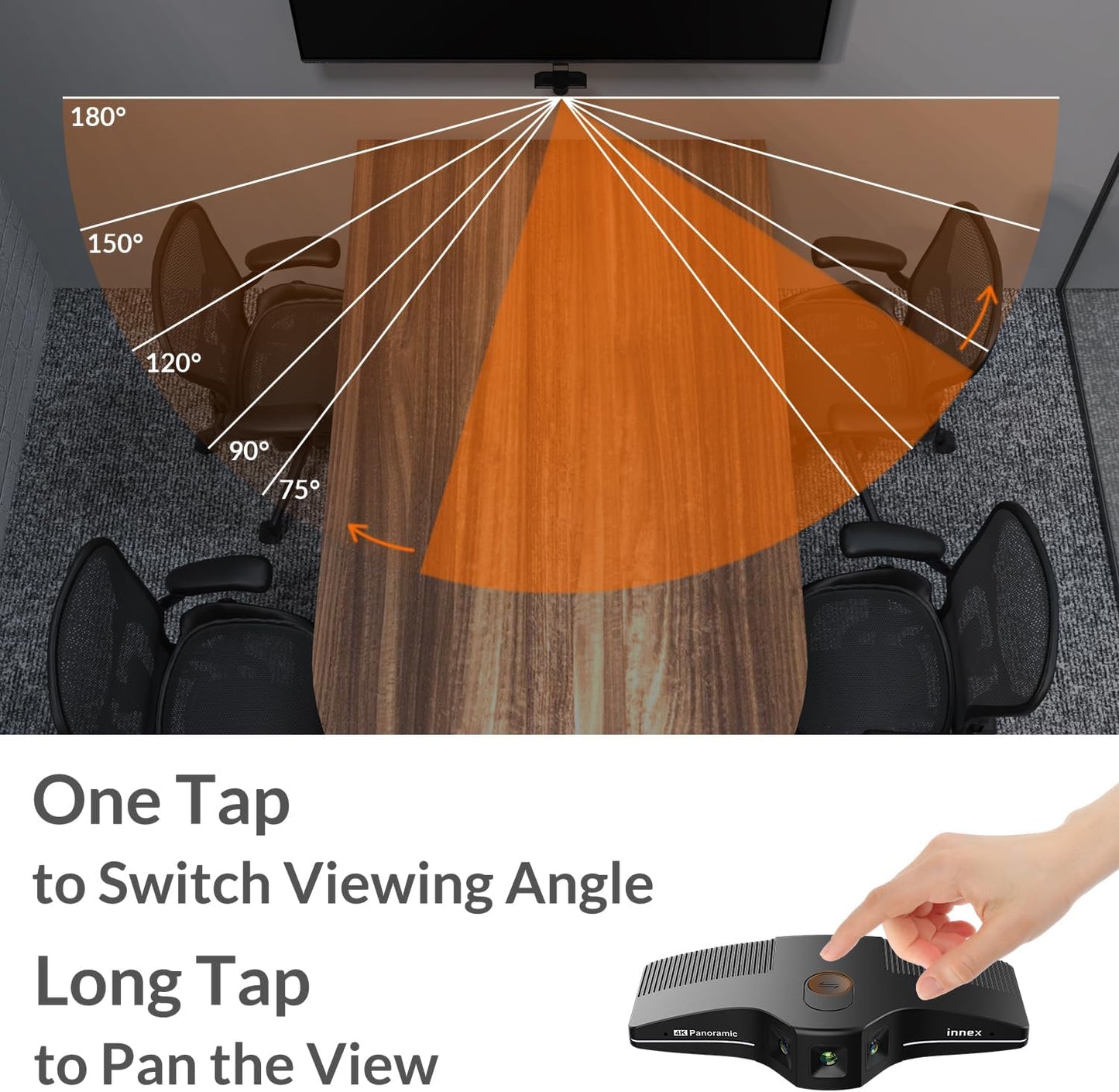Innex C831 180° Panoramic 4K Wide Angle Webcam with Microphone, AI Facial Tracking for Windows, Mac, Easy Setup Conference Room Camera with Flexible View Angle for Meeting Room, Huddle Space
