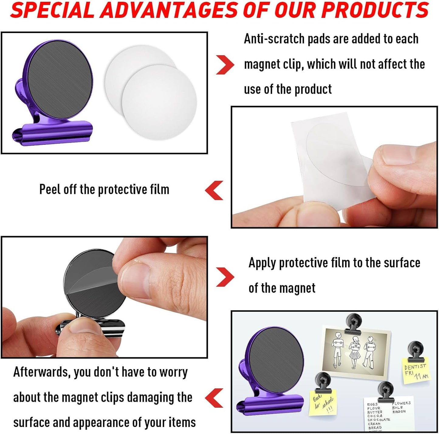 FINDMAG 12 Pack Magnetic Clips for Picture Hanging and Photo Display, Strong Scratch-Free Heavy Duty Magnets for Refrigerator, Whiteboard, Office, Kitchen, Party Use, School