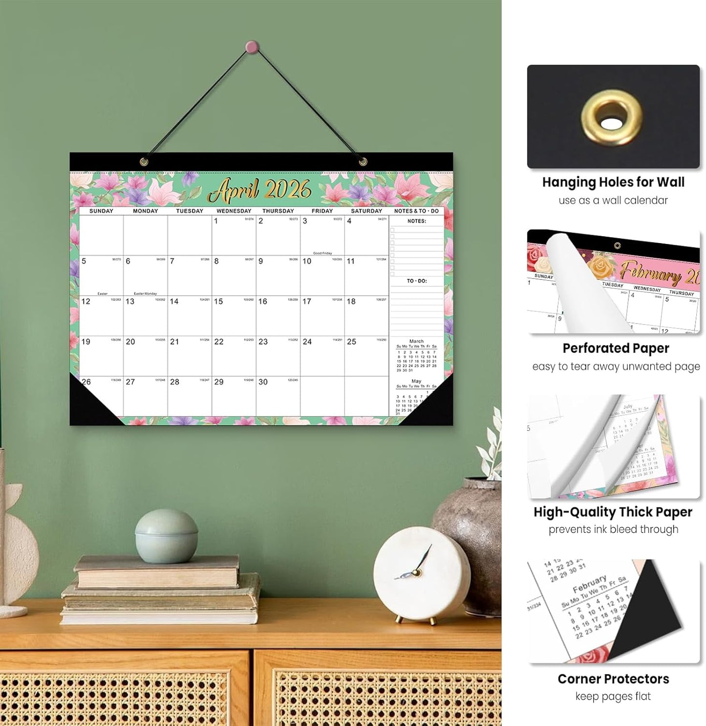 Comix 2025-2026 Floral Desk Calendar - 18 Month Desk Calendar (July 2025–Dec 2026) | 17"x12" Thick Paper with Classic Design for Office & Home