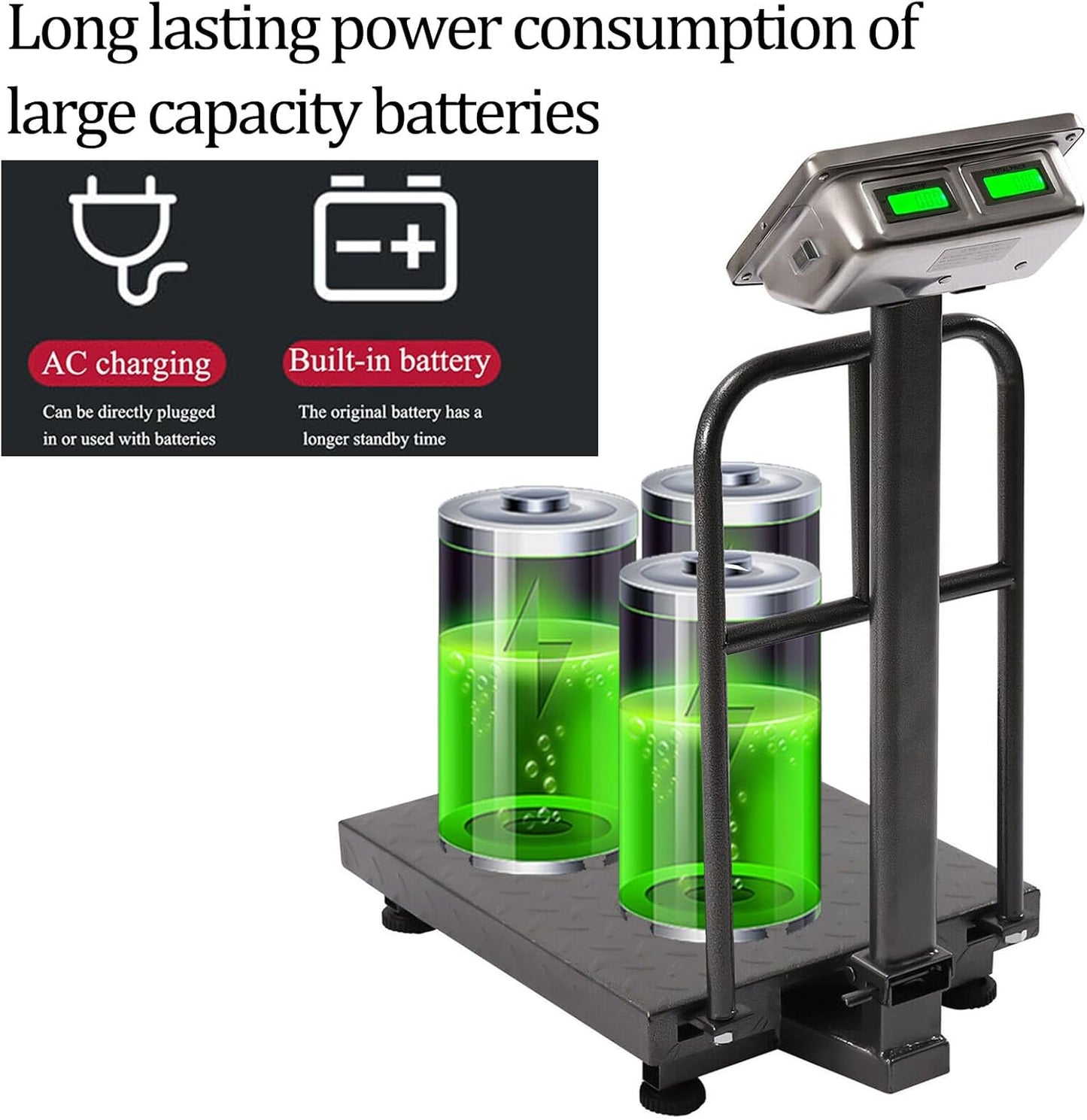 660lb Floor Industrial Platform Scale with Removable Guardrail Digital Scale with Accurate LB/KG High-Definition Displa Foldable for Weighing Luggage Package Shipping Double Sided Display
