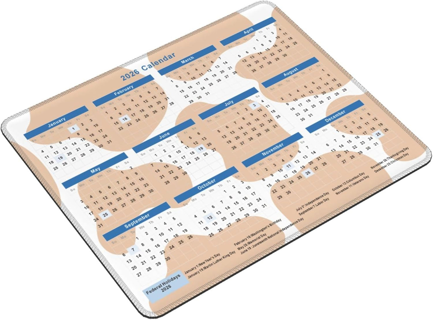 2026 Calendar Mouse Pad Cow Texture, Calendar with Holidays Mouse Pads, Non-Slip Rubber Base Mousepad for Office Desk Computers Laptop