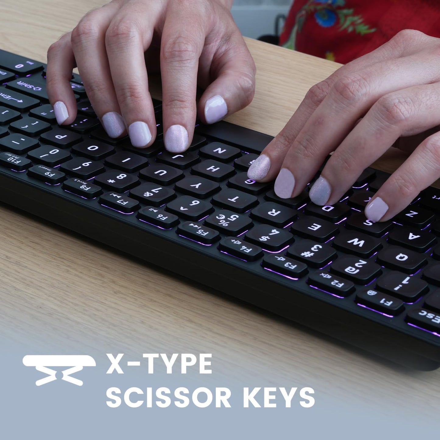 Perixx PERIBOARD-333RGB Wired Backlit USB Keyboard- X Type Scissor Keys - Compact 14.25x4.57x0.83 Inches - Big Print Letters - RGB Backlit - US English