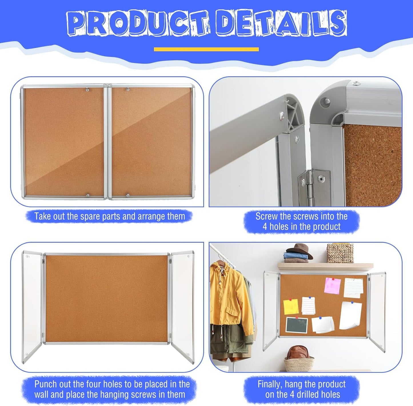 2 Pack Enclosed Bulletin Board 48"x36" Weather Resistant Lockable Enclosed Notice Cork Case Display Board Wall Mounted 2 Locking Door Aluminum Frame for Back to School Classroom, 12xA4(Brown)