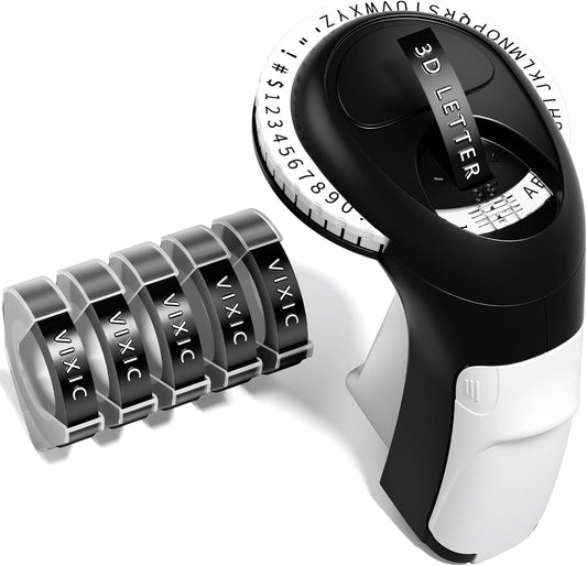 Embossing Label Maker, Manual Label Maker Emboss, Vintage Embossed Label Makers Machine with Tapes, Old School Labeler with 5 Rolls 3D Black Tapes for Home DIY & Crafting Kids School Items