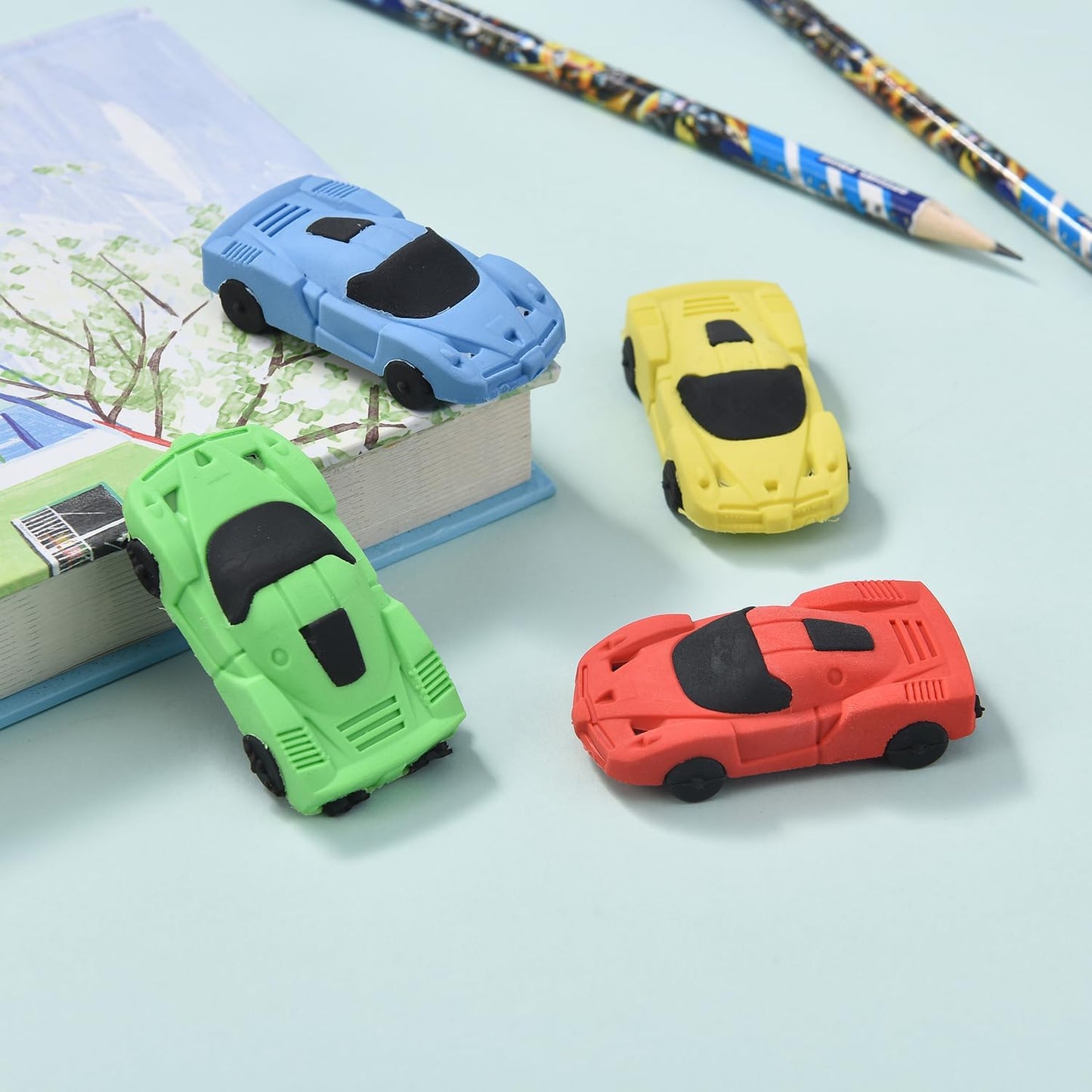12 Pack Multicolor Plastic 3D Car Erasers for Kids, Fun Take Apart Erasers for School Supplies Prize Gifts Party Favors