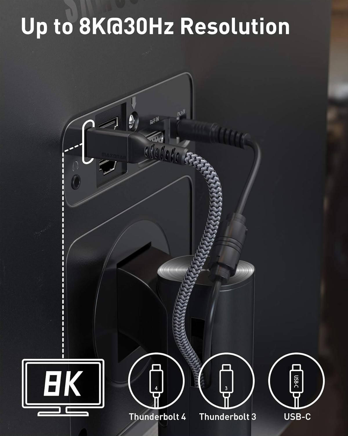 Maxonar [1.6Ft] Thunderbolt 4 Cable, Short Thunderbolt Cable 40Gbps with 240W Charging and 8K/5K@60Hz Compatible with Thunderbolt 4/3, USB4, and USB C