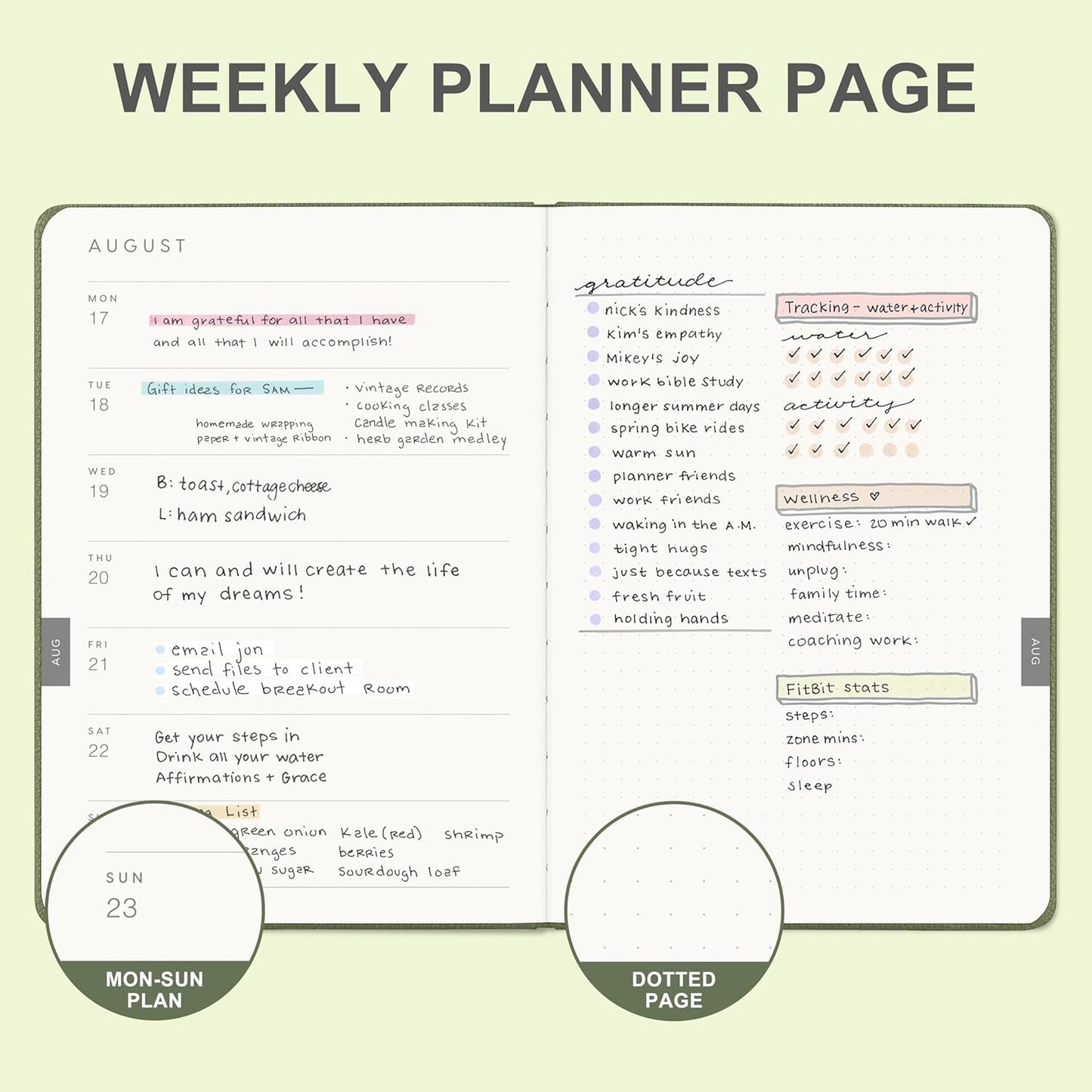 And Per Se 2026 Planner-Daily, Weekly & 15-Monthly Leather Hardcover Planner, 5.7" x 8", Daily Schedule, Monthly Tabs, 100 GSM Thick Paper, Back Pocket(Olive Green)