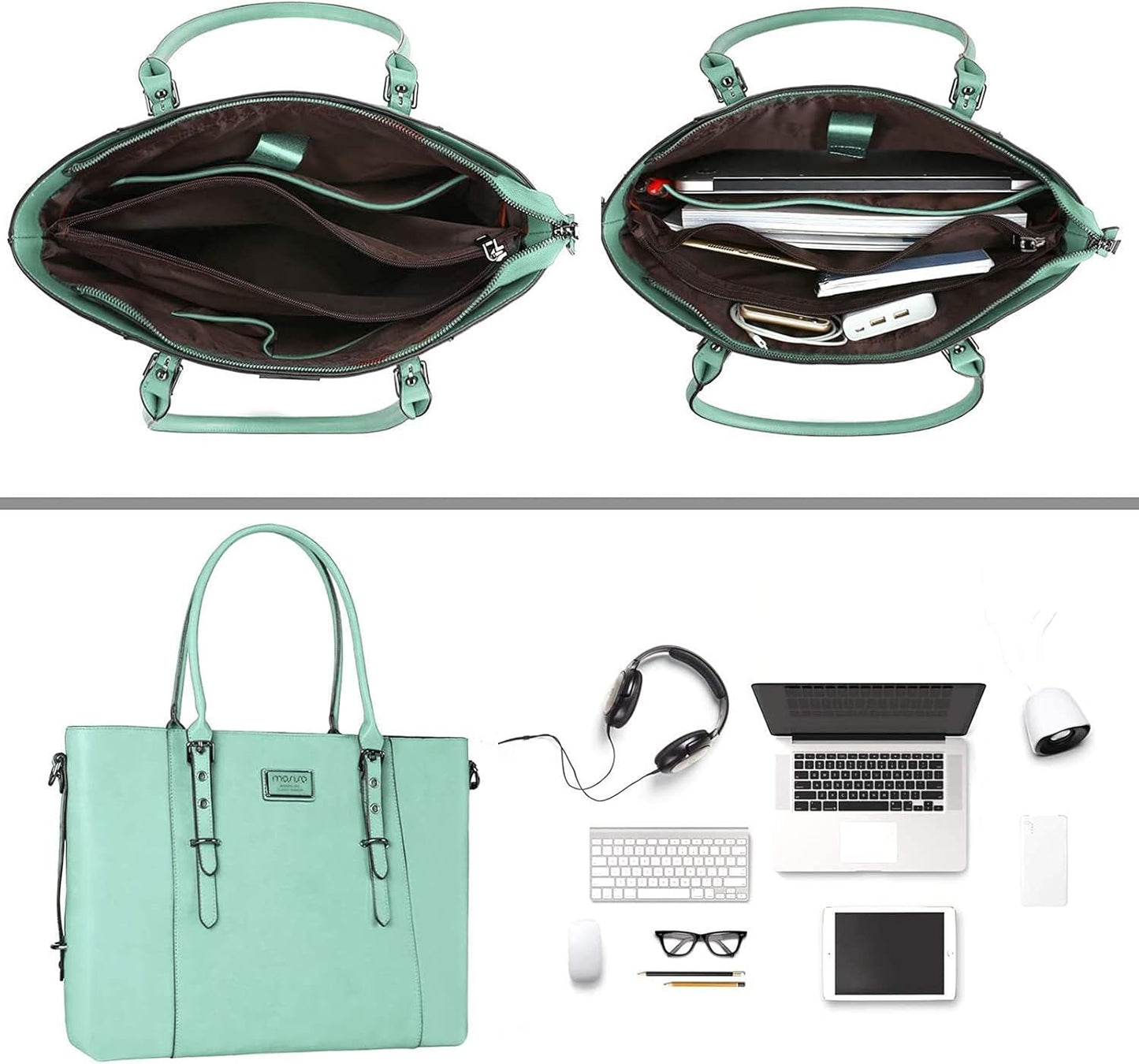 MOSISO PU Leather Laptop Tote Bag for Women, Waterproof Large Capacity Business Work Briefcase Shoulder Laptop Bag