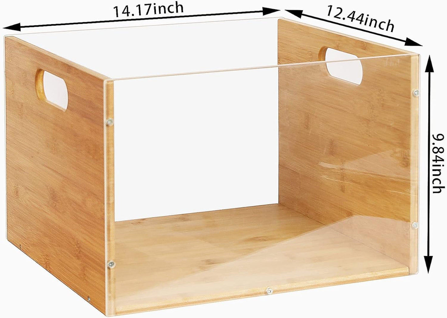Clear Acrylic File Box Organizer, Bamboo Hanging Folder Storage Boxes, Filing Crate Bin Holder with Handle for Home Office Desk, Letter Size