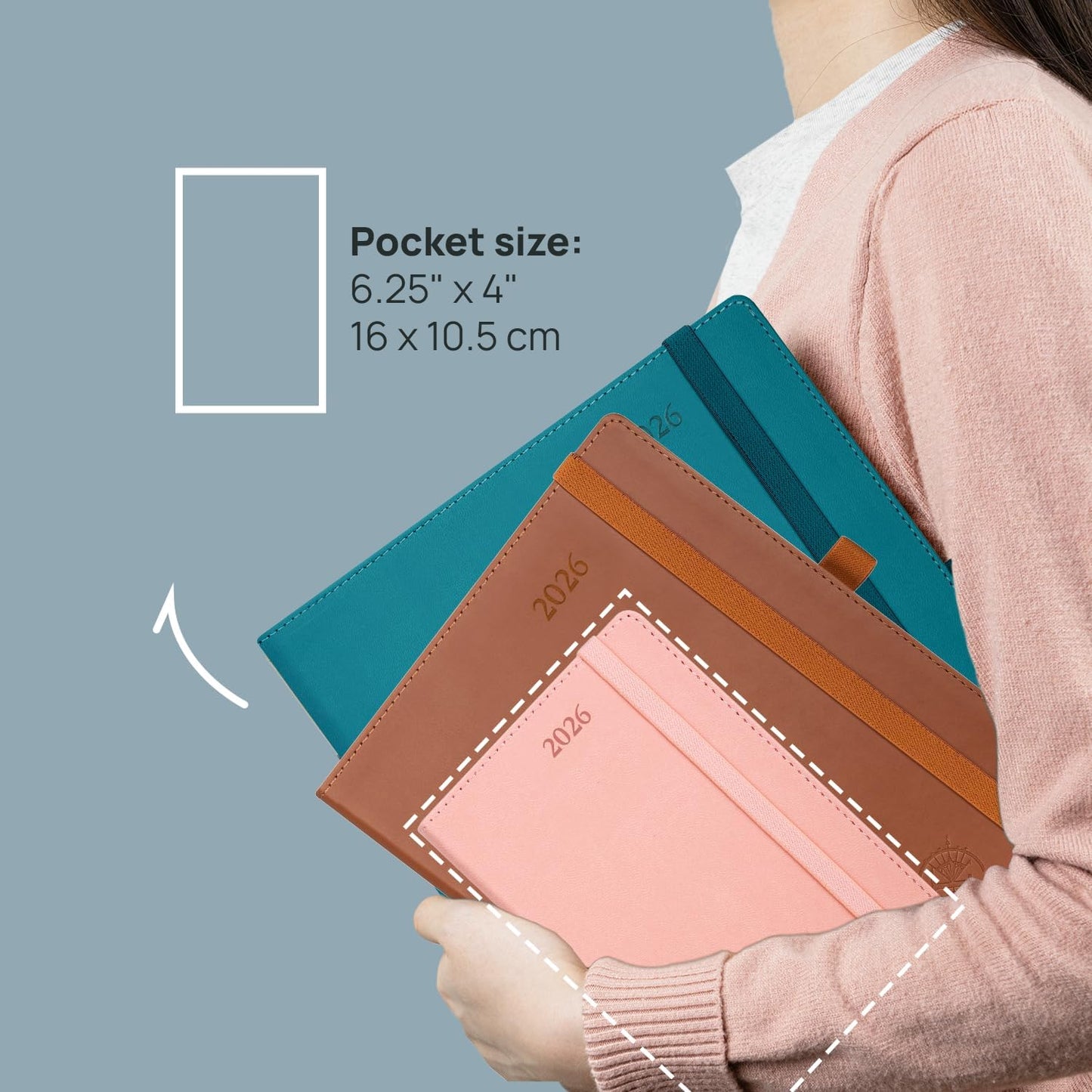 POPRUN Pocket Calendar 2026 (Small Size- 4'' x 6.25") Weekly and Monthly for Purse - Planner 2026 (Jan. 2026 - Dec. 2026) with Vegan Leather Soft Cover, Pen Holder and More - Purple