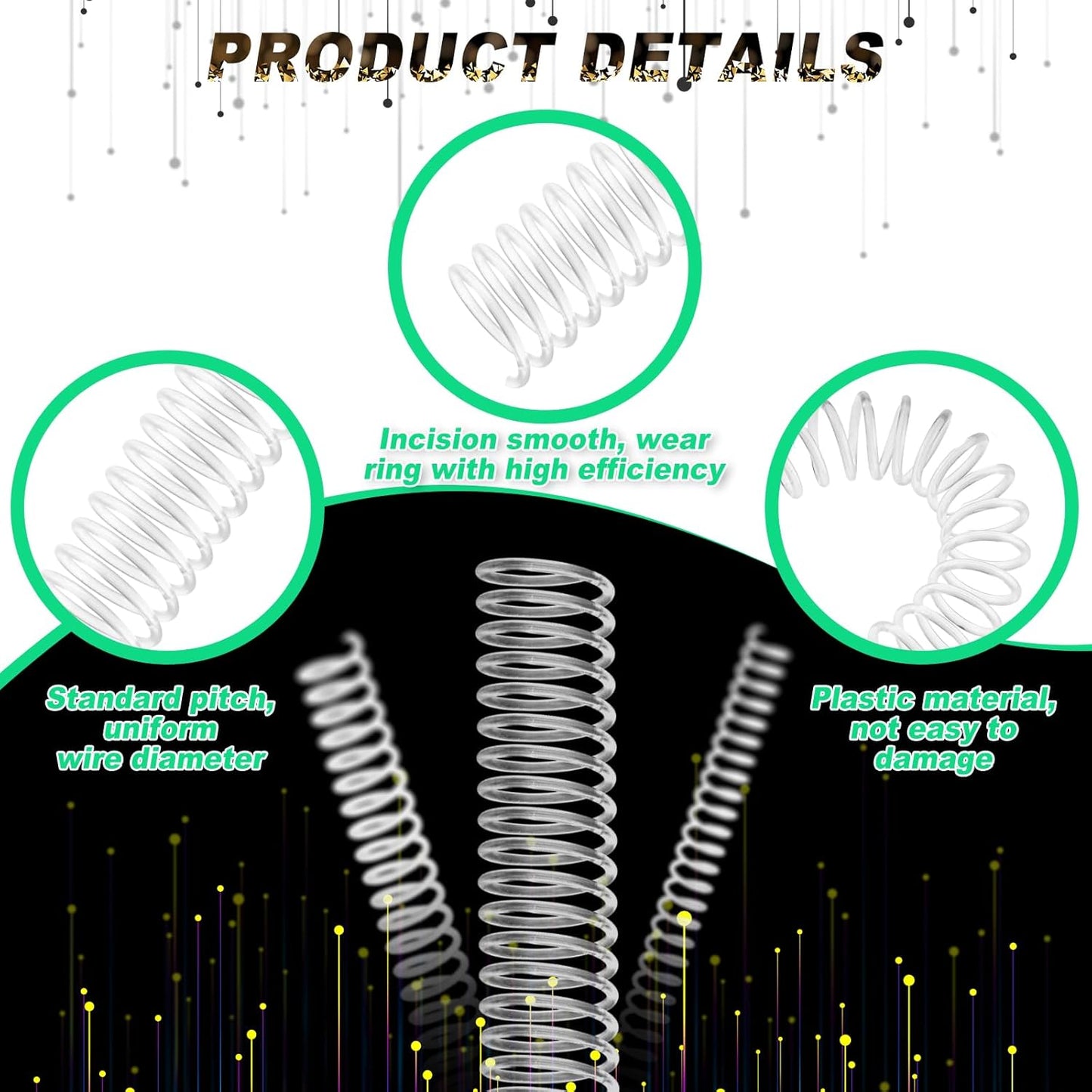 Leinuosen 120 Pack Plastic Spiral Binding Coils Kit Spirals Multi Size Coils for Binding Binder Combs Spines(1/4 5/16 3/8 1/2 5/8 3/4 Inch,Transparent)