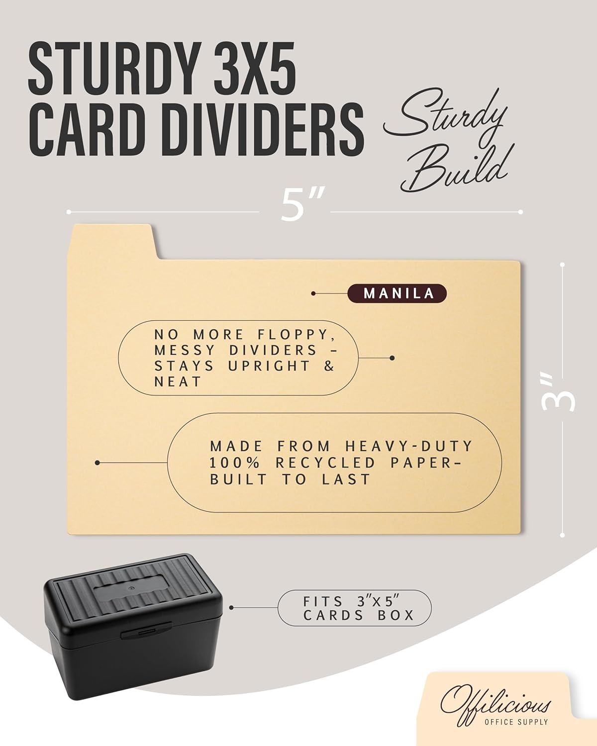 Index Card Box 3x5 - Recipe Box with Manila Dividers & Stickers - Premium Index Card Holder Ideal as Business Card Organizer, Recipe Card Box, Index Card Organizer, Flash Card Holder