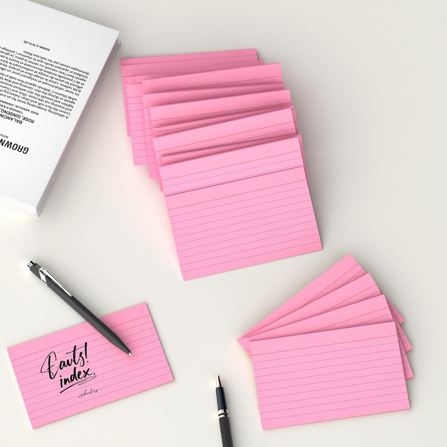 250 Count Index Cards 3x5 Inch 180gsm, Heavy Weight Pink Color Flash Card (50 Sheets Each), Note Taking for Students, Teachers, Professionals, Study Note Cards for Office Home School