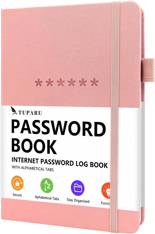 Password Book with Alphabetical Tabs – Hardcover Internet Address & Password Organizer – Password Keeper Notebook for Computer & Website – 5.2 x 7.6" Log-in Password Journal w/Thick Paper (Pink)