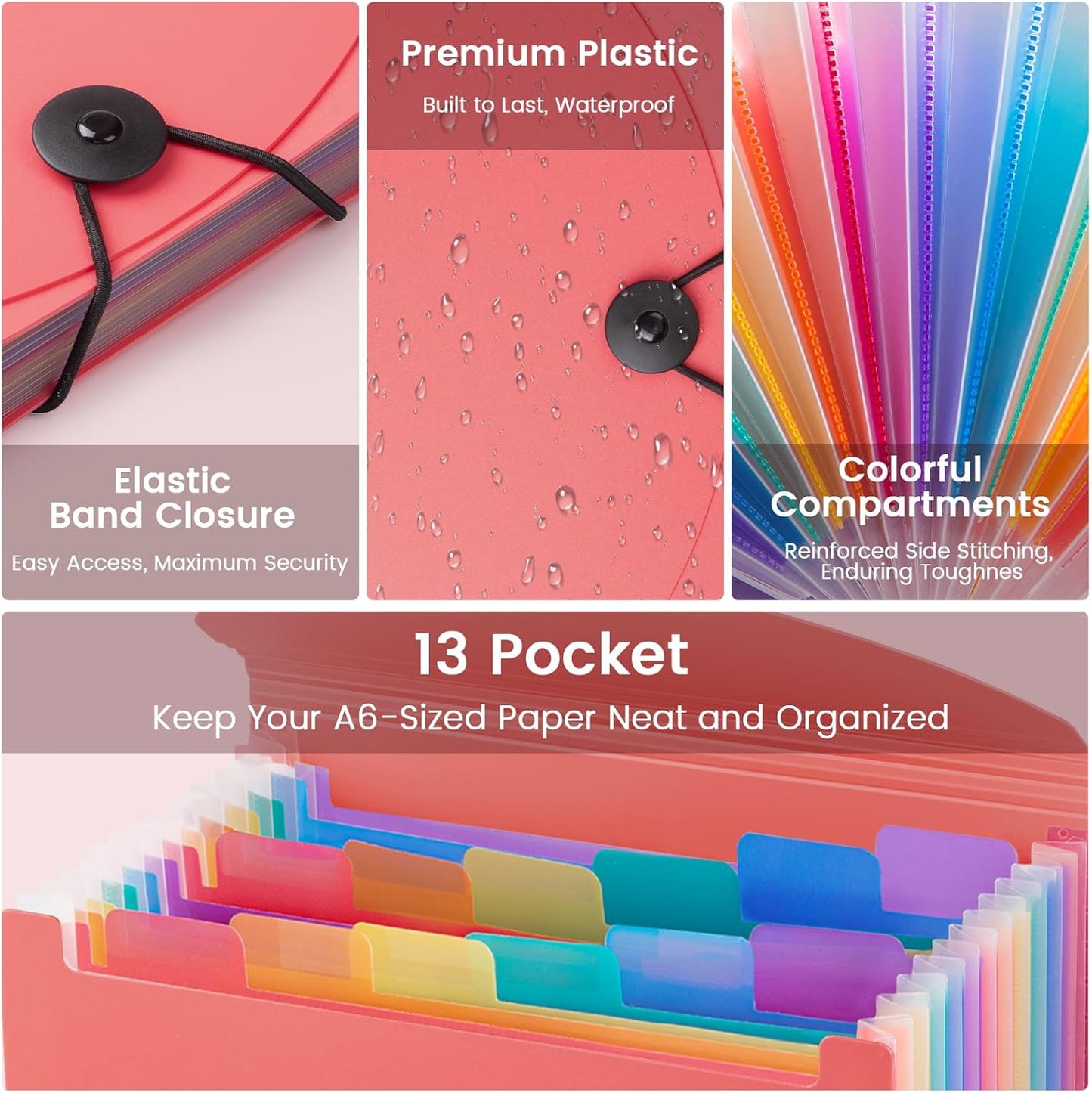 13 Pocket A6 Receipt Organizer, 2 Pack Small Accordion File Organizer, Coupon Organizer with Labels - Pink