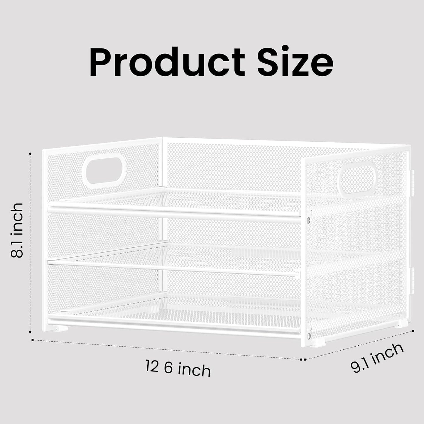 Subekyu 2-Pack 3-Tier White Metal Mesh Desk Paper Letter Tray & File Sorter Organizer with Handle + 1 Sliding Tray for Desk, Home, Office, School Supplies, A4 Paper and Accessories Storage