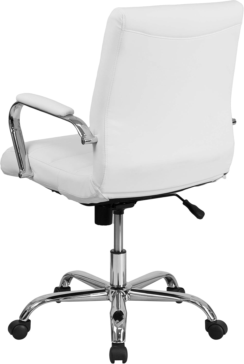 Flash Furniture Whitney Mid-Back Swivel LeatherSoft Desk Chair with Padded Seat and Armrests, Adjustable Height Padded Office Chair, White/Chrome