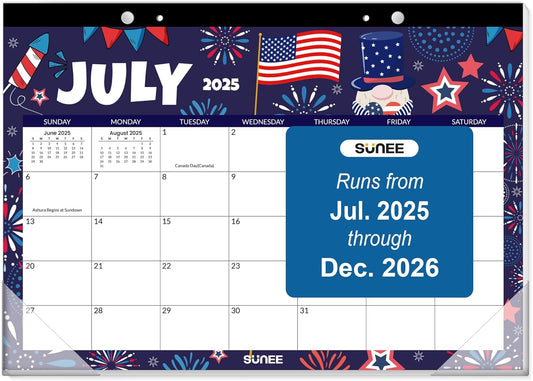 SUNEE Desk Calendar 2025-2026 17x12, 18 Months, JUL. 2025 - DEC. 2026, Academic Desktop Calendar 2025-2026, School Year Large Calendar for Teacher, Seasons Color