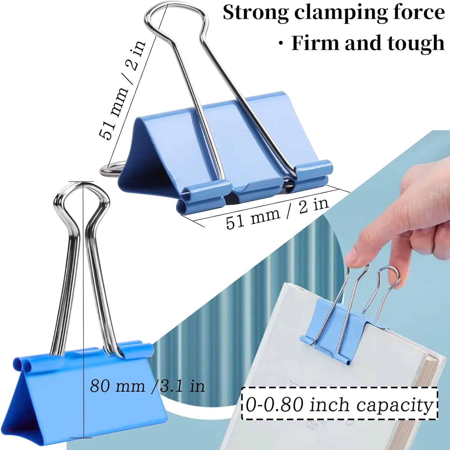 Extra Large Binder Clips 2 Inch (48 Pack), Colored Big Paper Clamps with Box Giant Binder Clips for Office and Home Supplies