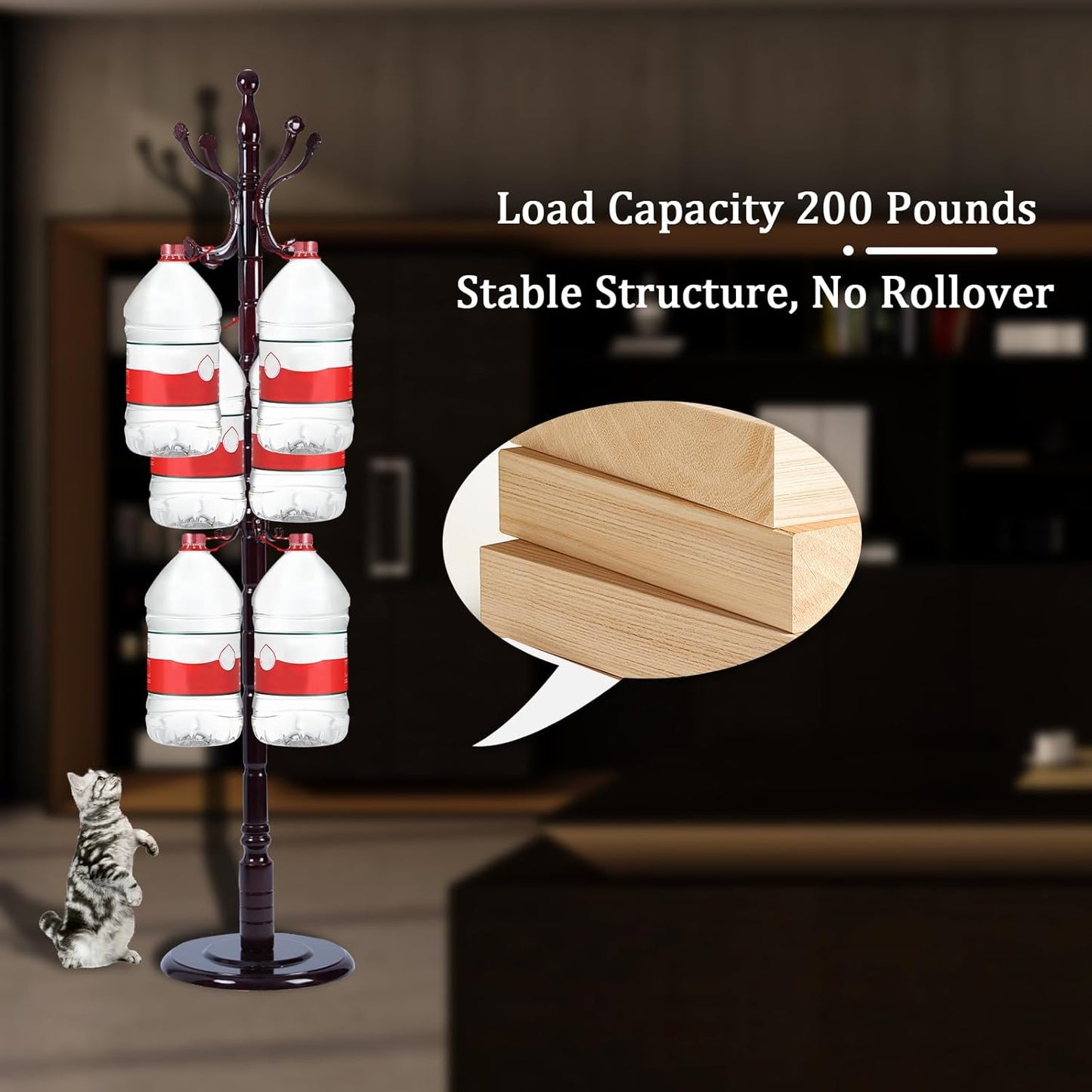 Coat Racks FreeStanding with 14 Hooks, Natural Wood Coat Rack with Solid Round Base, Adjustable Height Coat Racks, Easy Assembly for Hallway, Bedroom and Office (Rosewood Ruyi Hook)