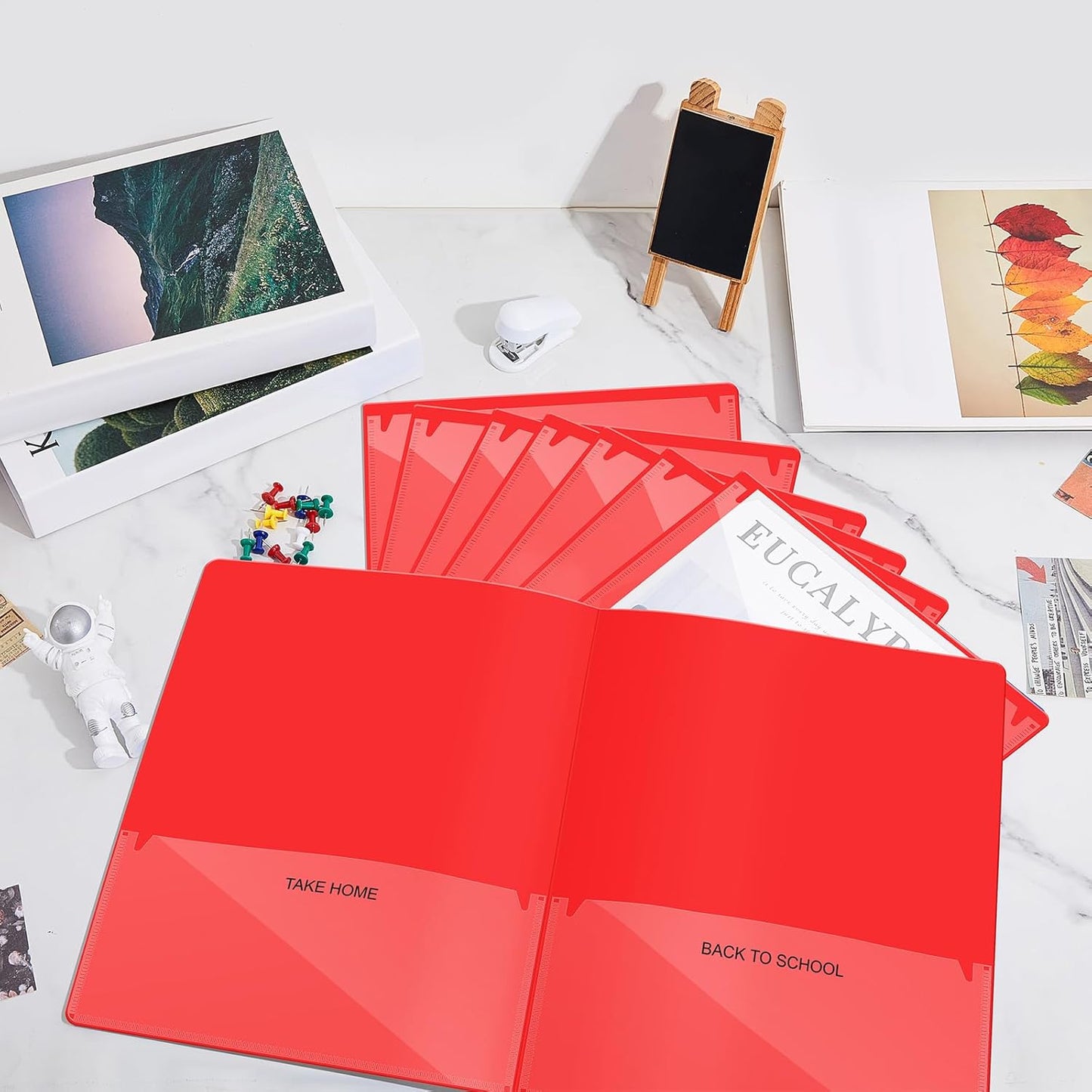 Henoyso 12 Pcs Folders Take Home Heavy Duty 2 Pocket Homework Folders with Clear Front Pockets for Elementary Students Parent Teacher Communication (Red)