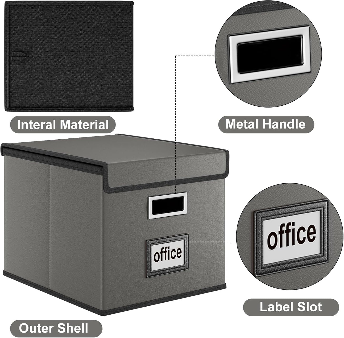 Huolewa File Organizer Boxes with Lids, Collapsible Faux Leather Hanging File Folder Box Organizer with Plastic Slide, Decorative Home/Office Filing System Boxes for File and Folders Storage