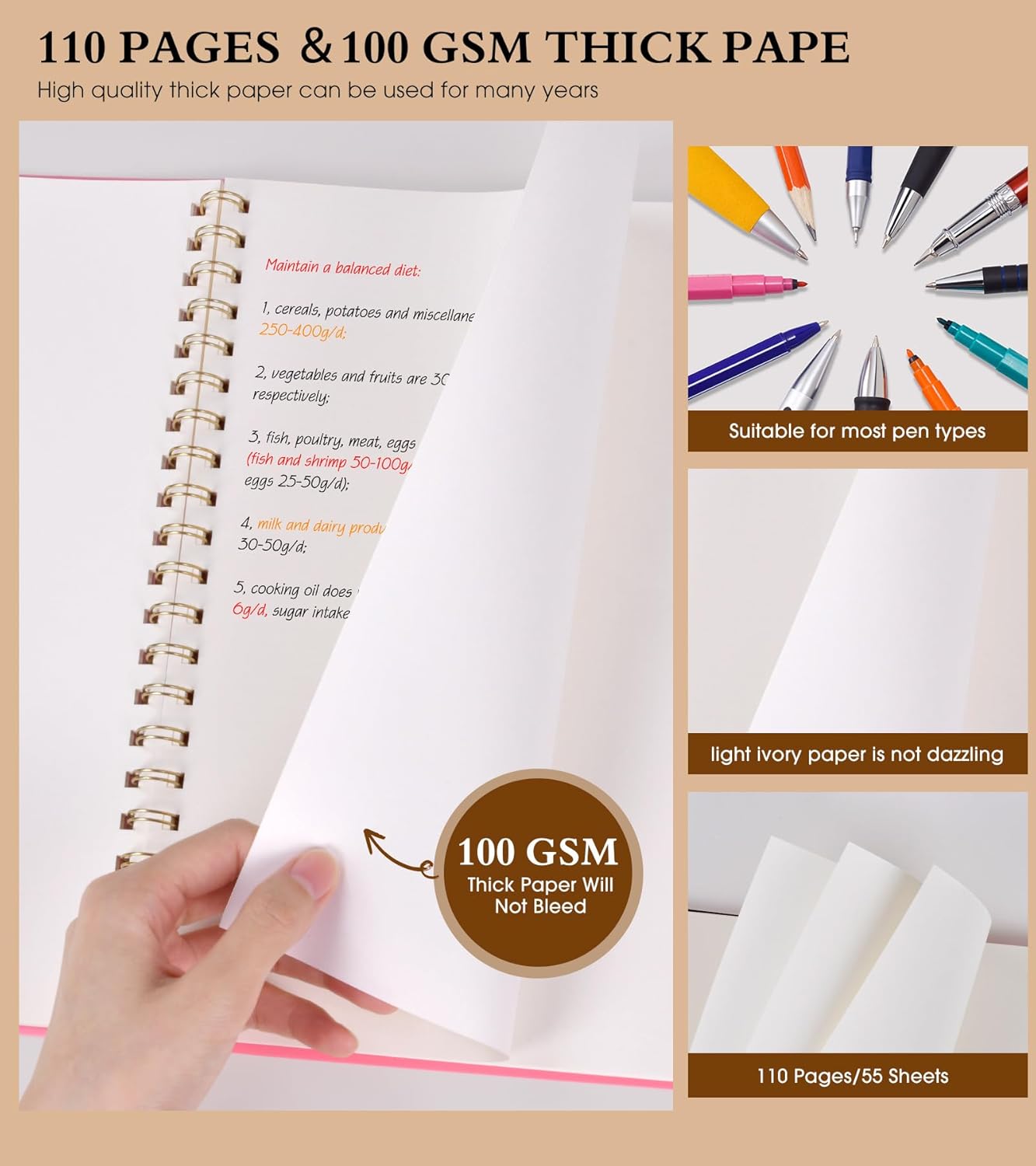 Blank Spiral Notebook Journal 8.5” x 11”, A4 Large Pink Sketch Book for Women Men, 100 GSM Blank Paper Drawing Notebook, Plastic Hardcover Spiral Bound Sketchbook for Sketching Work School Writing