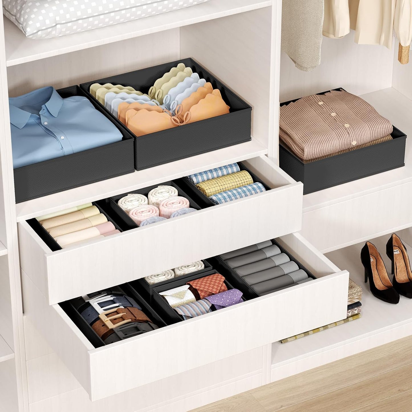 DIMJ Drawer Organizer Clothes - 20 Pack Closet Drawer Organizer Bins for Baby Clothes Storage, Fabric Dresser Organizer for Nursery Bedroom, Foldable Small Drawer Dividers for Underwear Socks