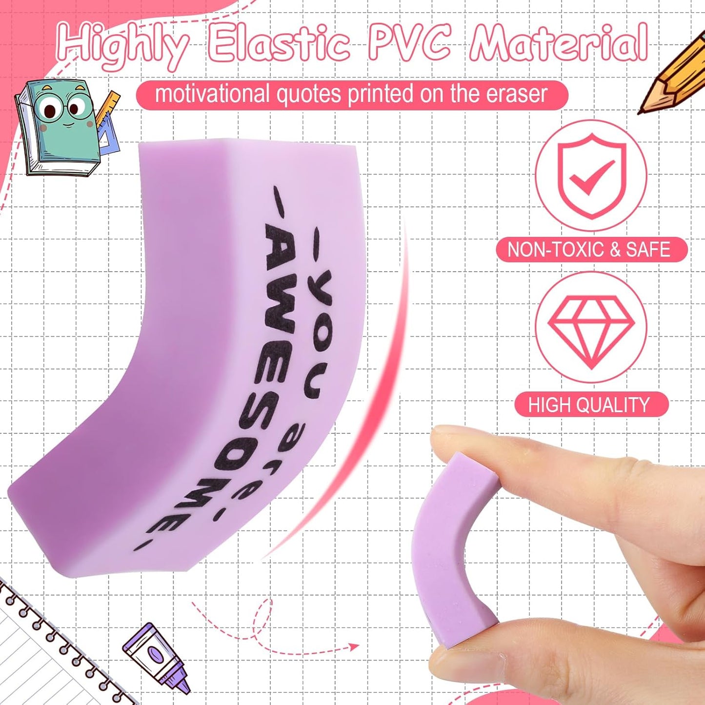 180 Pcs Inspirational Erasers for Kids Christian Pencil Erasers Bulk, Back-to-School Gifts Motivational and Cute Supplies for Students Classrooms, Drawing(Macaron,Motivational)