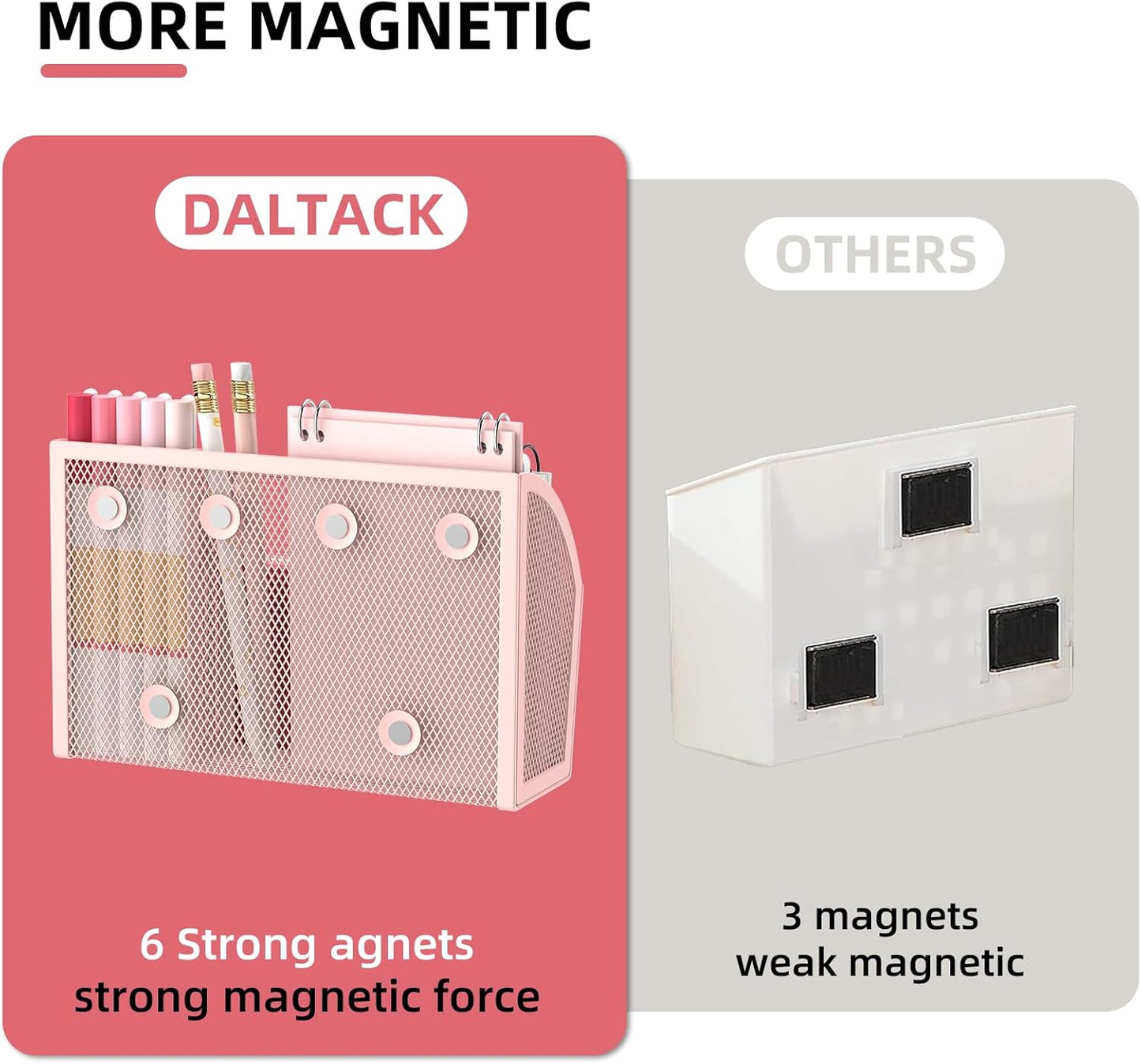 DALTACK Magnetic Pencil Holder Shelf for the Whiteboard 3-Grid Mesh Pen Refrigerator Organizer Locker Accessories Home,School and Office,Pink (3-GridPink)