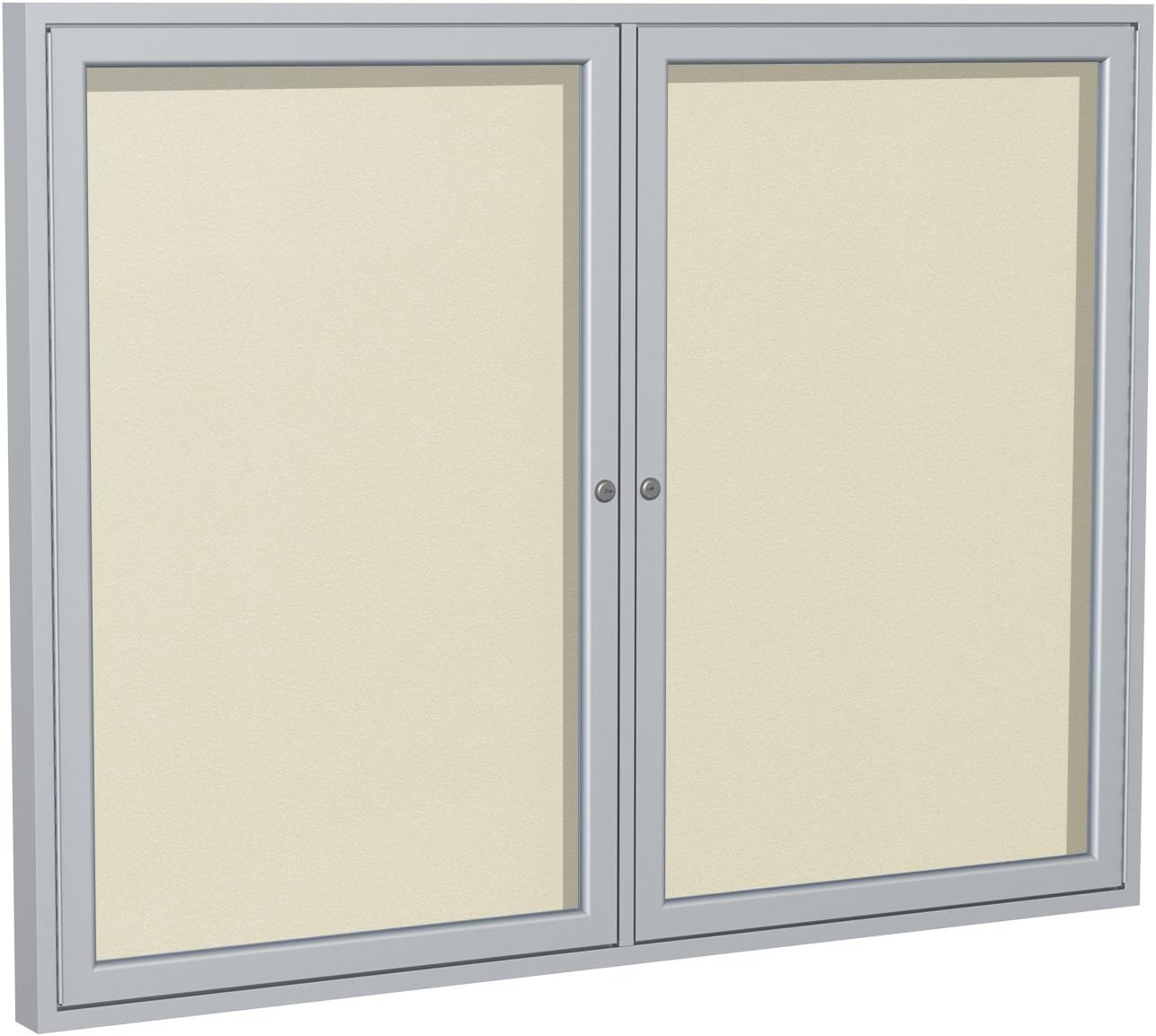 Ghent 36"x60" 2-Door Outdoor Enclosed Vinyl Bulletin Board, Shatter Resistant, with Lock, Satin Aluminum Frame - Ivory (PA23660VX-185), Made in the USA