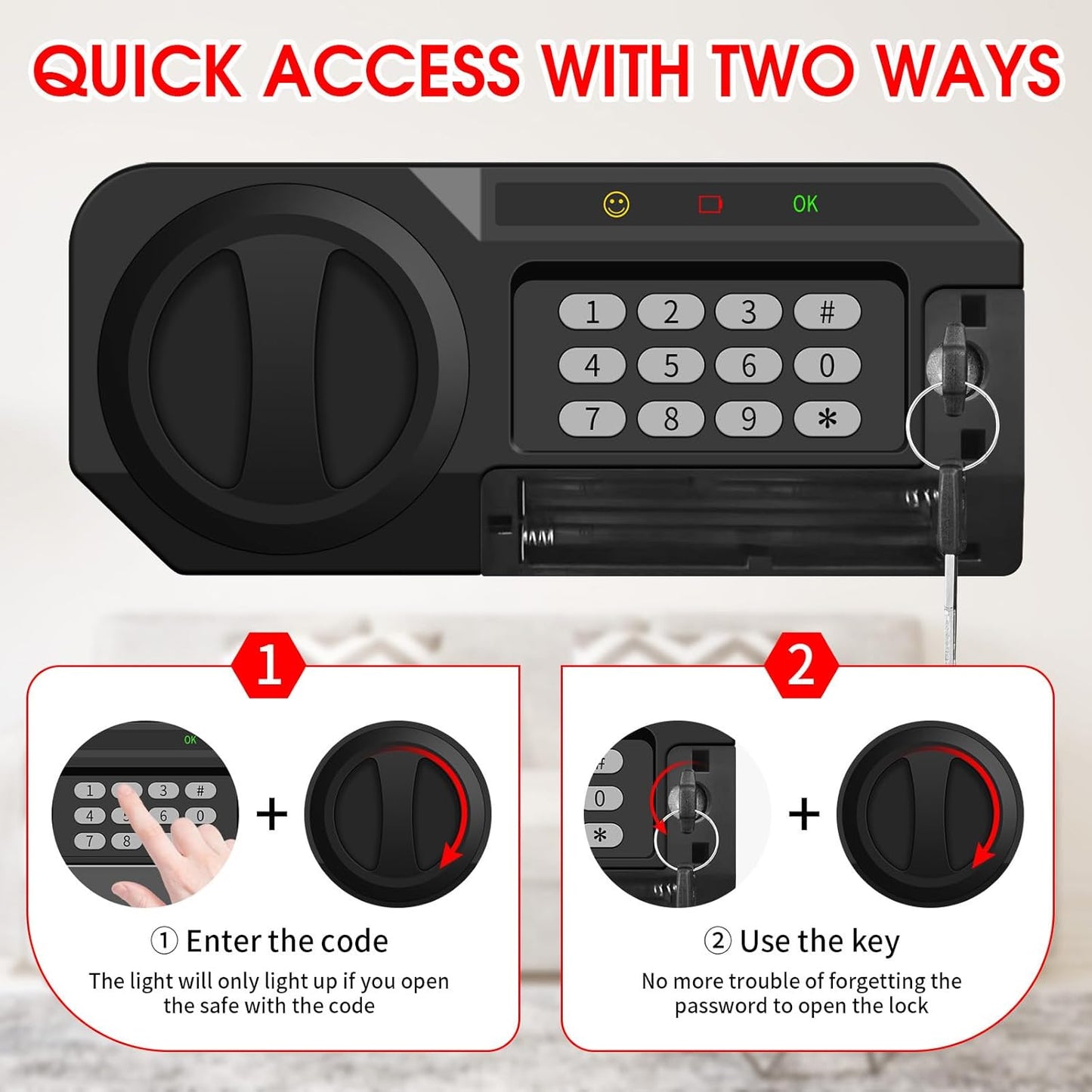 1.8 Cubic Feet Small Personal Safe for Home Use, Anti-theft Fireproof Lock Box with Programmable Keypad, Spare Keys and Removable Shelf, Digital Home Security Safe for Money Documents Medicines