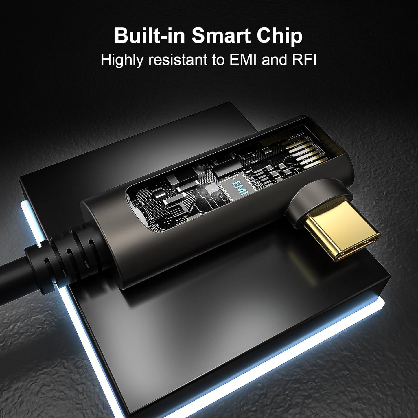 GeoHN.G USB C to C Fiber Optic Extension Cable 15M/50FT, Right Angle USB 3.2 10Gbps Long Distance Active Optical USB C Cable for VR/AR, Quest2, Webcam, Camera, Mini PC and More