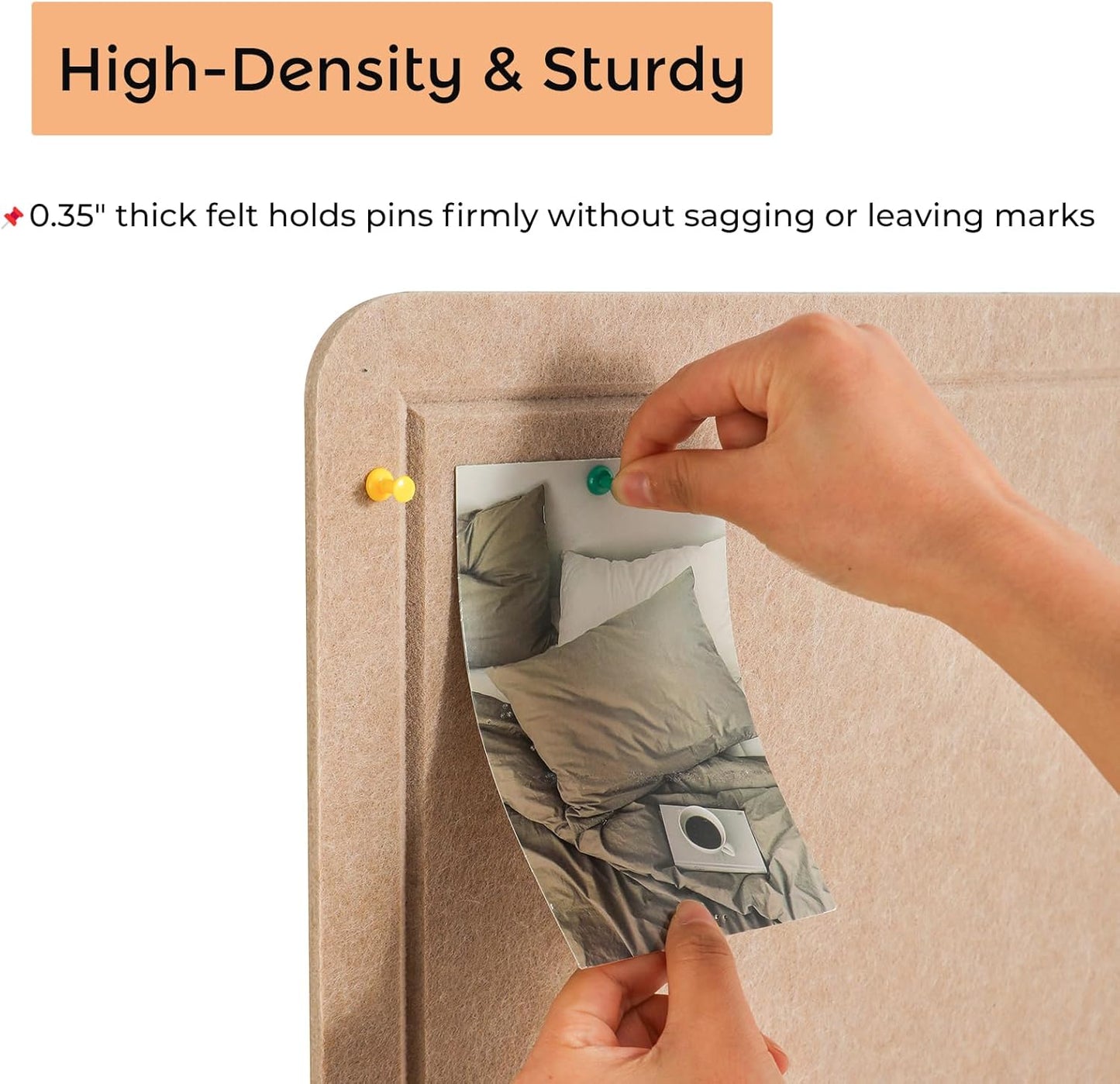 Foldable Large Felt Bulletin Board for Wall 48"x 36", Decorative Picture Framed Display Board with Self-Adhesive Tape for School, Home, Kitchen & Office Walls, Includes 30 Pins, Oatmeal