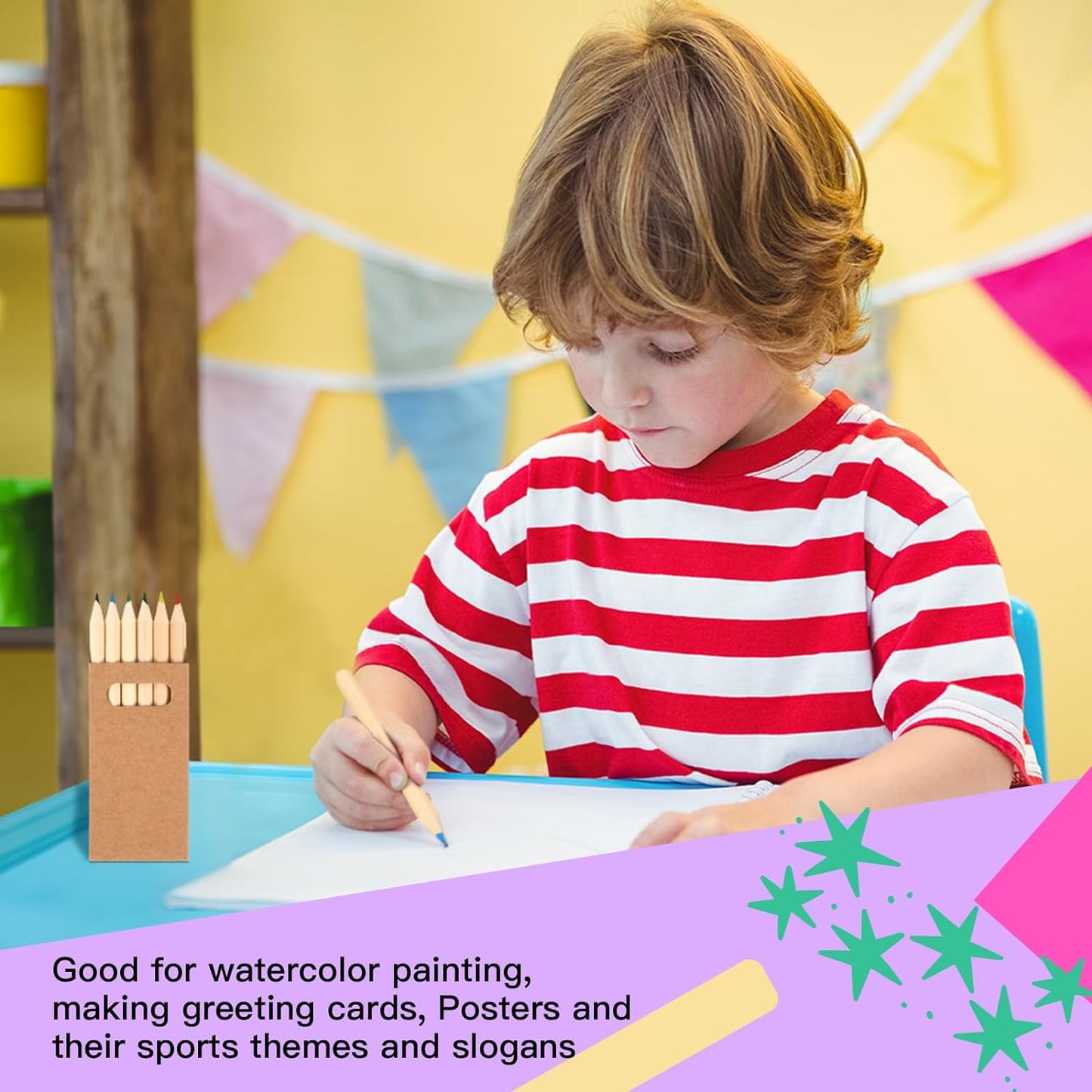 Faccito 600 Packs Mini Drawing Colored Pencils for Kids 3.5 Inch Portable Short Fat 6 Different color Pre Sharpened Pencils in Bulk for Children Painting Classroom School Supplies