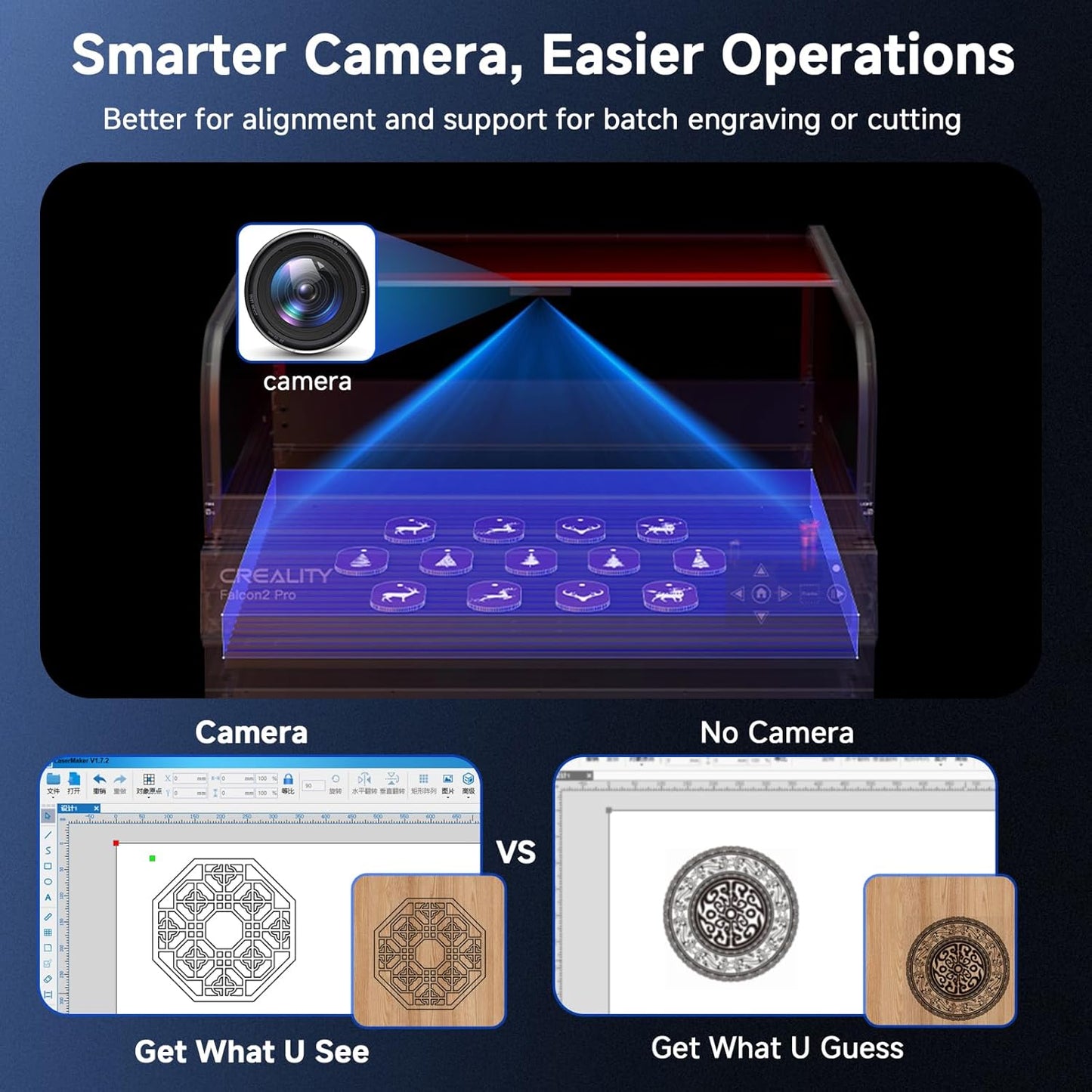 Creality Laser Engraver Enclosed, Falcon2 Pro 40W Output Laser Cutter, 25000mm/min Speed Laser Cutter Machine with Air Assist, Auto Fan, Camera Positioning for Wood and Metal