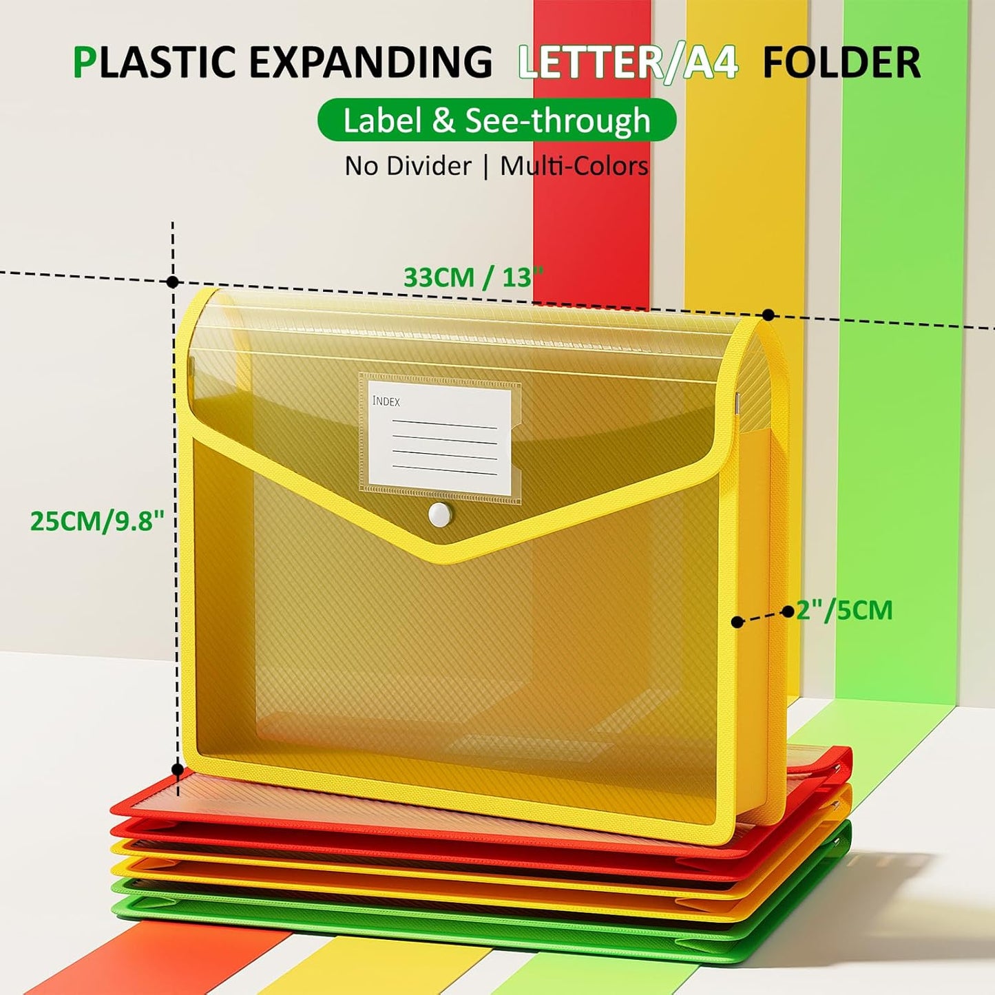 ThinkTex Plastic Expanding File Folder, Transparent envelopes with Snap Closure,No Dividers,Large Capacity,Document Organizer for Receipts, Bills&Taxes,Letter/A4 Size for School/Office/Home-3 Pack